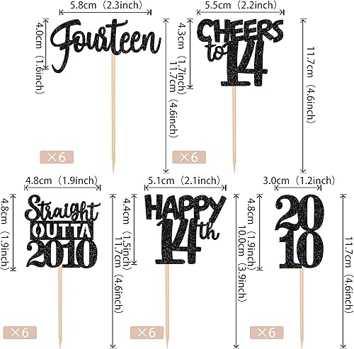 Miniatura 2 de 30 piezas negras para cupcakes de 14 cumpleaños con purpurina de catorce 14 rectos fuera de 2009 para magdalenas para saludos a 14 años 14