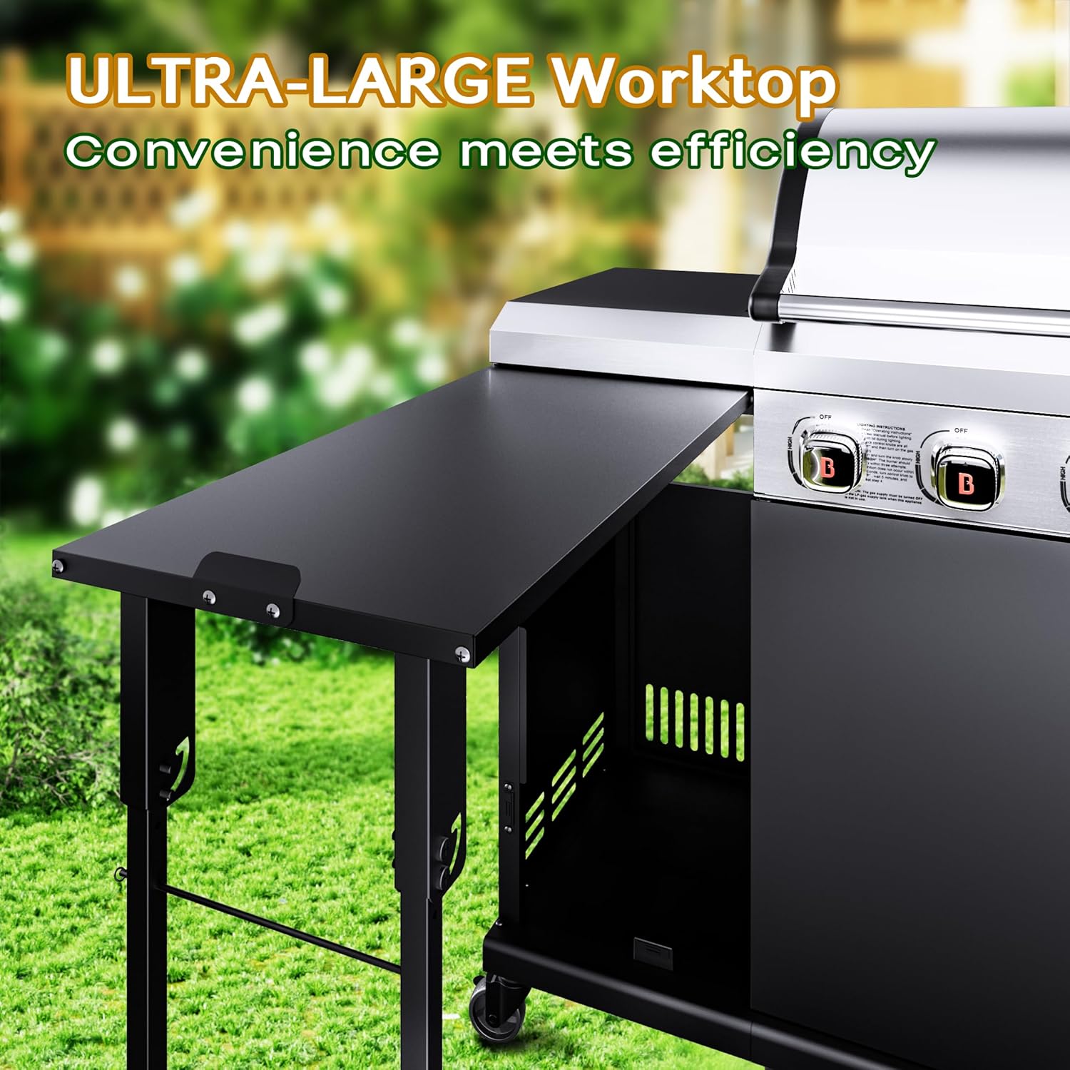 Brand-Man Propane Gas Grill Island Outdoor Kitchen & Storage Cabinets, 52000 BTUs Stainless Steel Burner Patio Cooking BBQ Grill with Side Burner - Natural Gas Convertible, Black (5 Burner)