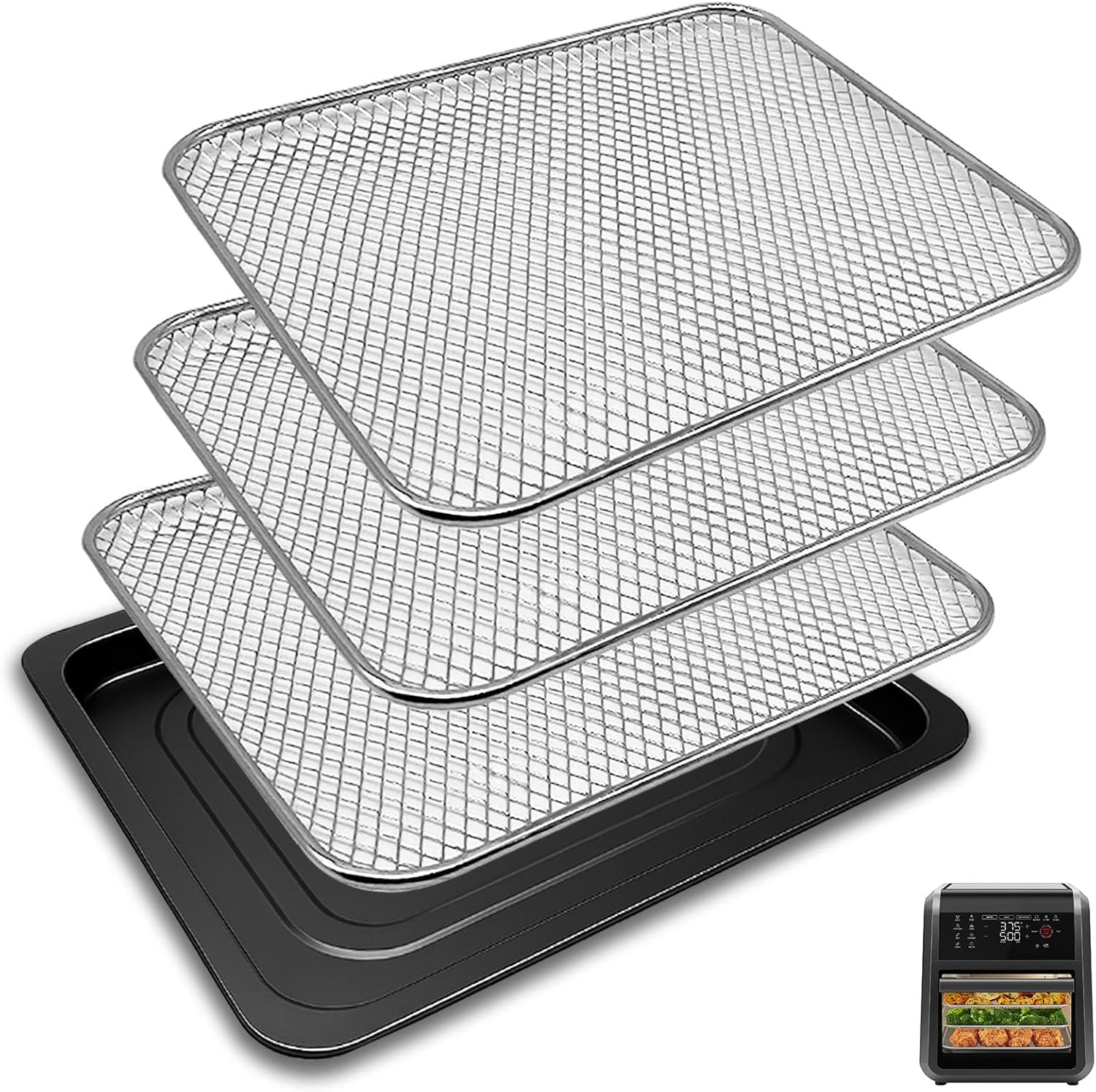 Air Fryer Grill Pan for Chefman 12 Quart 6 in 1 Digital Countertop Convection Oven, Air Fryer Drip Tray Replacement Parts Grill Plate Crisper Plate Accessories Tray Rack