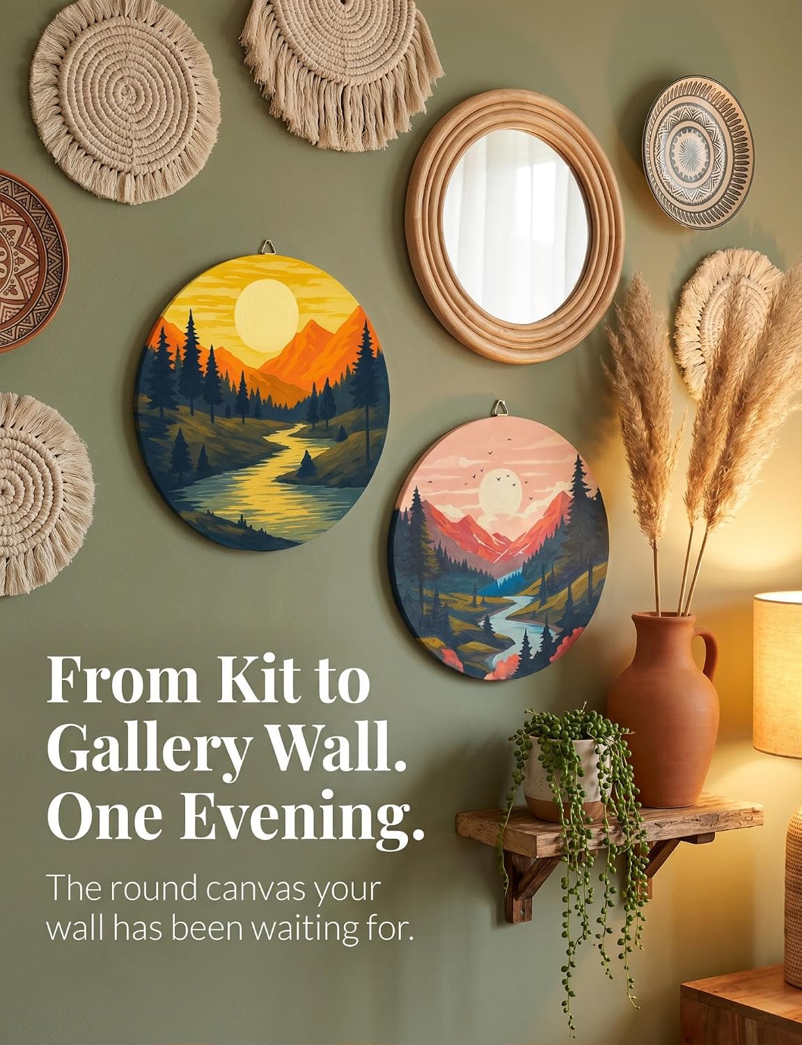 KularStock Couples Paint by Numbers Kit for Adults, Date Night Painting Kit, 2 Pack Framed Round Canvases with Easels, DIY Paint Kit for Two Adults, Beginner Acrylic Painting Set image 5
