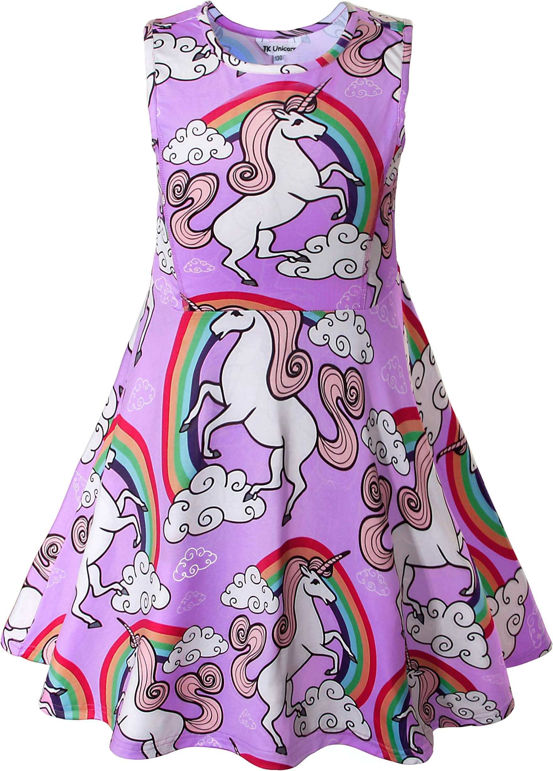 Girls Unicorn Dress Casual Rainbow Sundress Daily Wearing Birthday Party Dress 3-13 Years