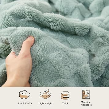 بطانية Bedsure Throw للأريكة،أخضر حكيم وأبيض، 50x70 و50x60