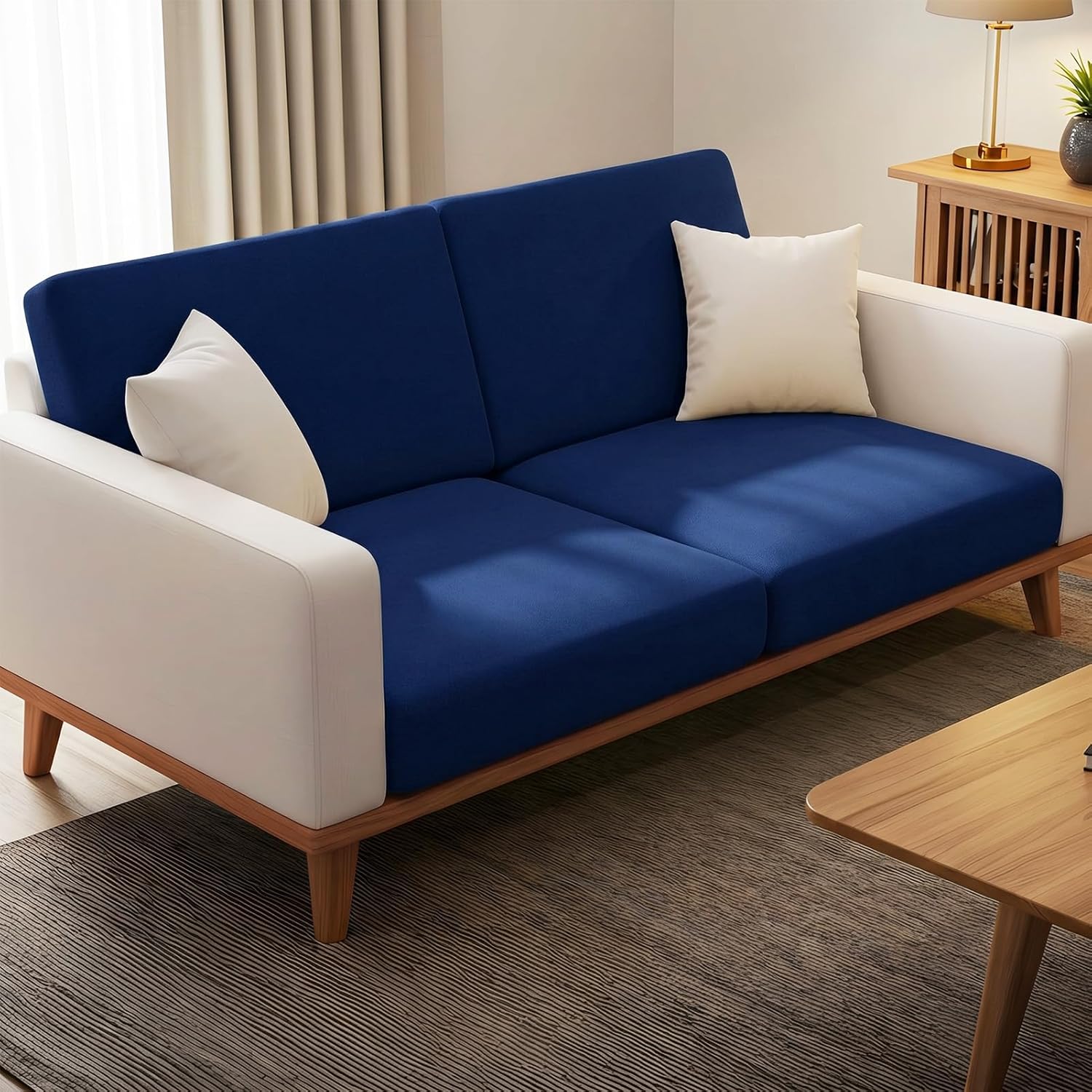 pickyNproud 4Pcs Patio Cushion Covers Stretch Outdoor Couch Cushions Slipcovers Replacement Washable Furniture Protector with Elastic Bottom Sofa Chair Seat Cover, Royal Blue thumbnail