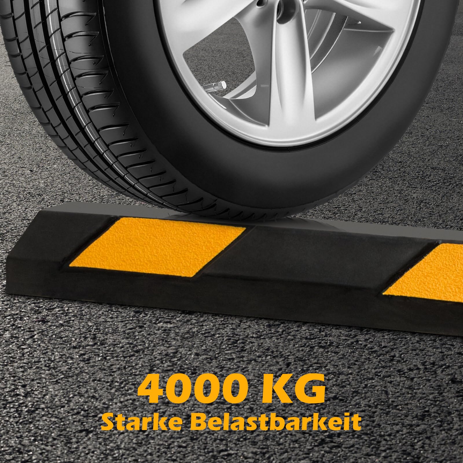 GYMAX Topes de Aparcamiento de Alta Resistencia, Tope Rueda de Goma con 8 Bandas Reflectantes Amarillas para Estacionar y Parkings, Protector de Paredes de Garaje, 183 x 15 x 10 cm