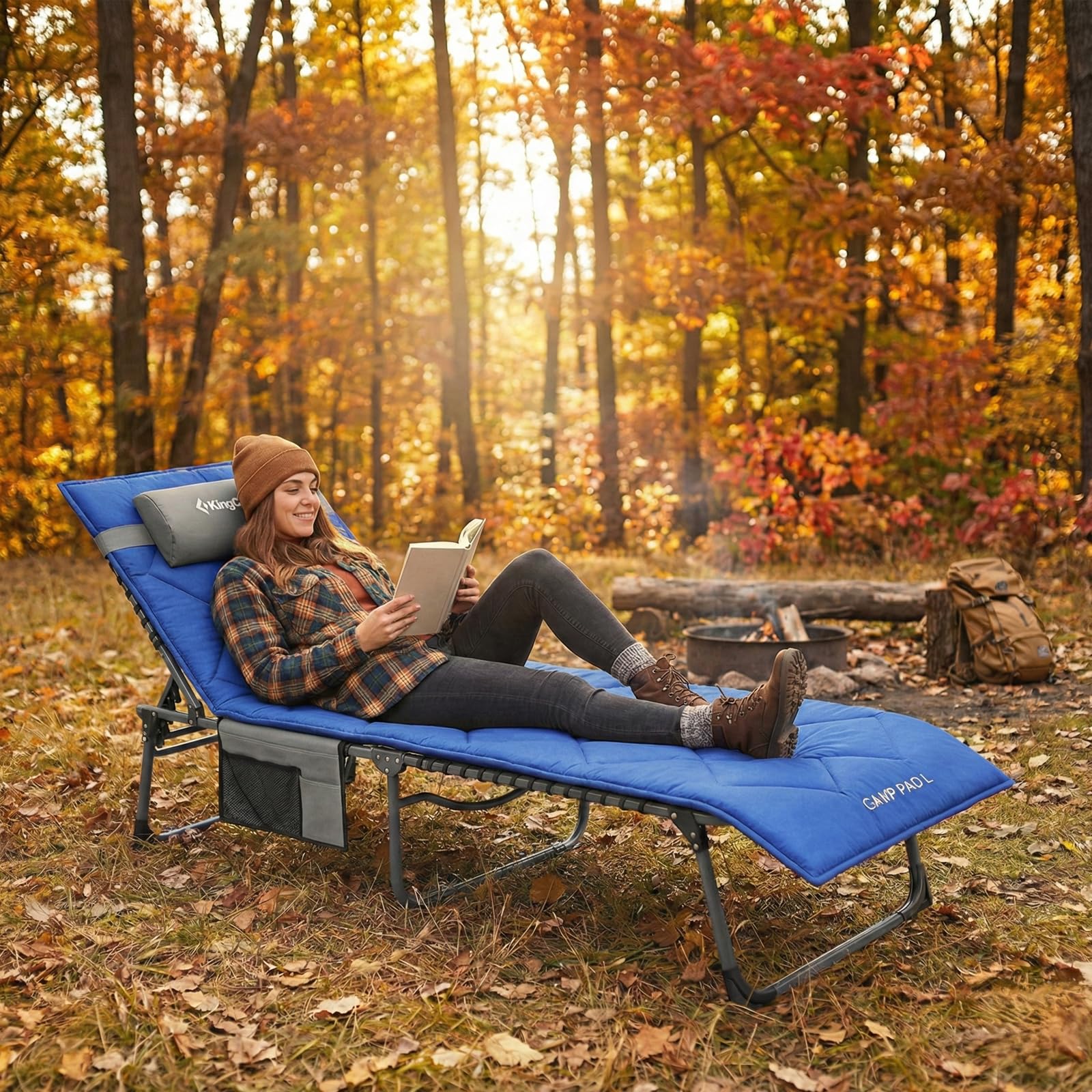 KingCamp Set: Klappbare Sonnenliege mit weicher Matratze – 5-stufig verstellbare Gartenliege (bis 180kg) & rutschfeste XL Liegebett-Auflage, Komfort-Set für Camping, Garten und Strand