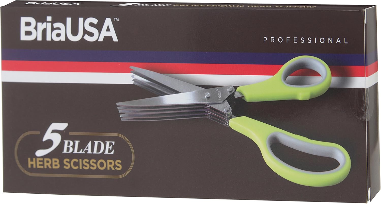 Black Friday - 60% OFF BriaUSA Herb Scissors 5- Blade Professional Stainless Steel - Multipurpose Kitchen Shear 5 Blades with Cleaning Comb