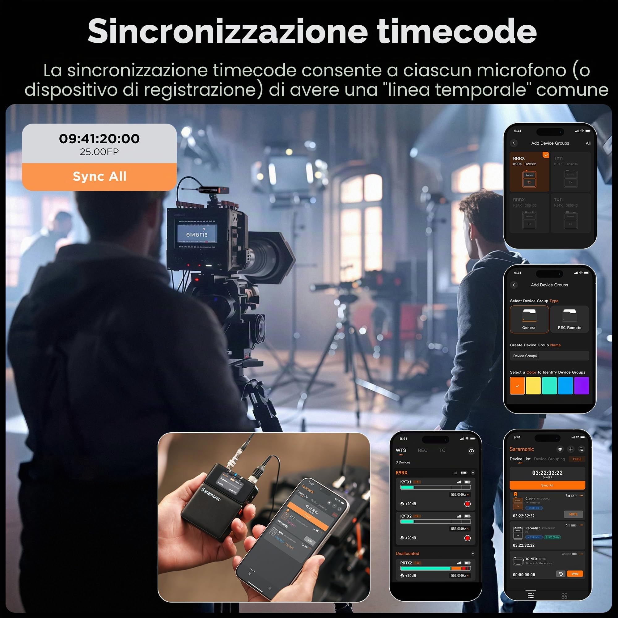 Saramonic K9 Lavalier Microfono Senza Fili Professionale Doppio Canale UHF Microfono Sistema Audio Wireless per Registi Fotocamera Intervista Registrazione Live Streaming