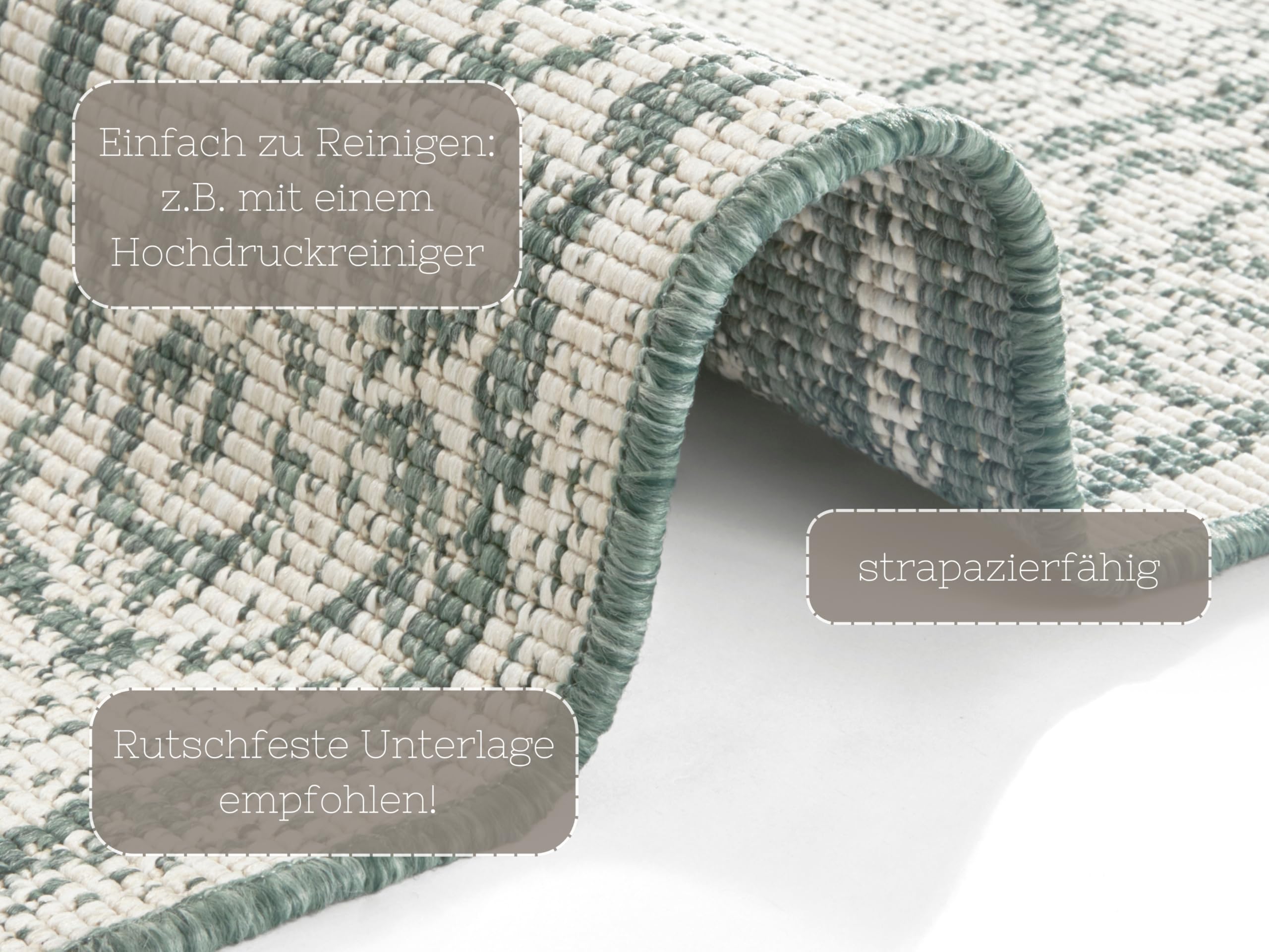 NORTHRUGS Cebu Tapis d'intérieur et d'extérieur réversible 160 x 230 cm – Résistant aux intempéries Design Oriental Vintage pour Balcon, terrasse, Jardin, Jardin d'hiver, Salon, imperméable en Vert