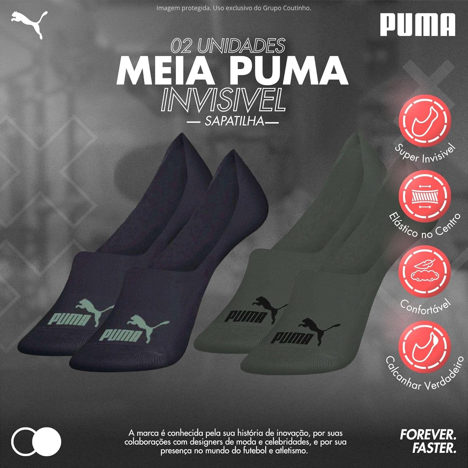 Kit 2 Pares Meia Puma Super Invisível Esportiva Masculino Adulto em promoção! Veja a oferta e mais achadinhos de Moda íntima 8 Hoje é o melhor dia para comprar Kit 2 Pares Meia Puma Super Invisível Esportiva Masculino Adulto com aquele preço maroto! Promoção! Aproveite a oferta! 8