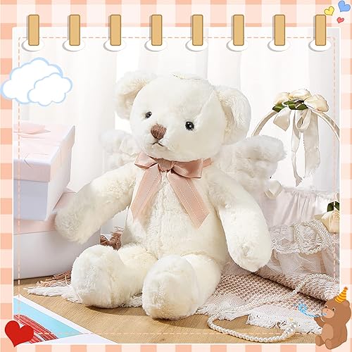 Miniatura 2 de Sratte Oso de ángel de peluche de 16 pulgadas con lazo de alas suave y lindo juguete de peluche para niños y niñas, cumpleaños, baby shower,