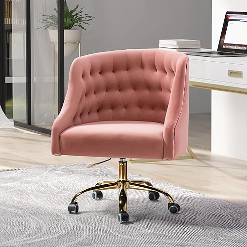 Miniatura 11 de Silla de trabajo de tela de terciopelo para la oficina en casa con asiento suave, ruedas giratorias ajustables, silla de escritorio de computadora