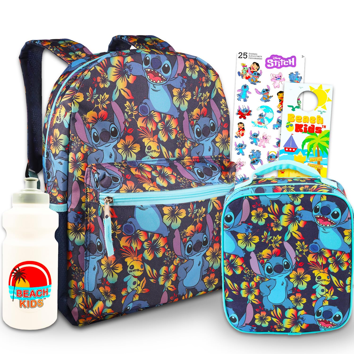 Disney Stitch Backpack and Lunch Box Set - Bundle with 16" School Bag, Lunch Bag, Water Bottle, Stickers, More | Lilo and Stitch Backpack with