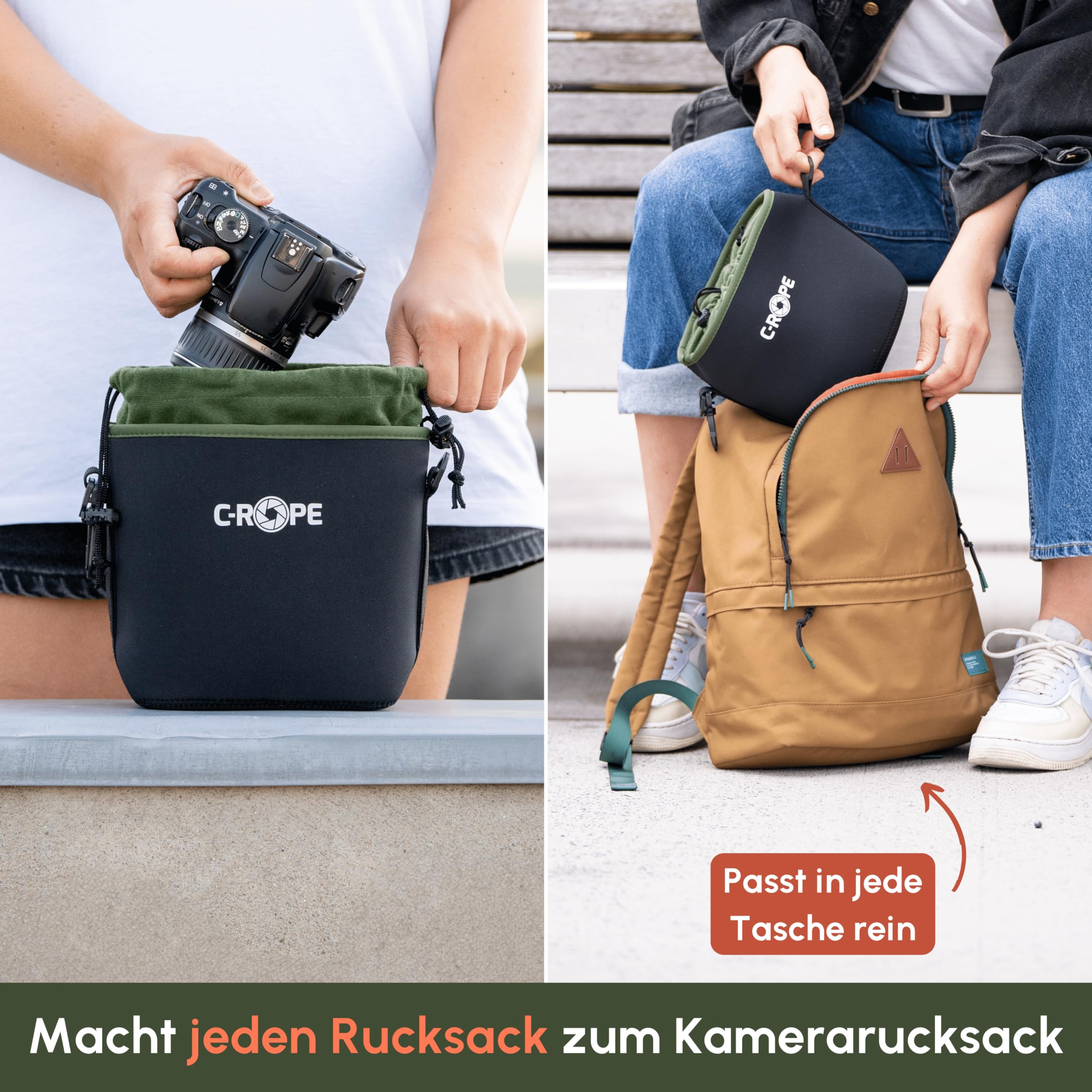 C-Rope Neoprenowy woreczek na aparat fotograficzny, neoprenowy z podszewką polarową, wodoodporny, akcesoria do aparatu, czarny, m, plecak