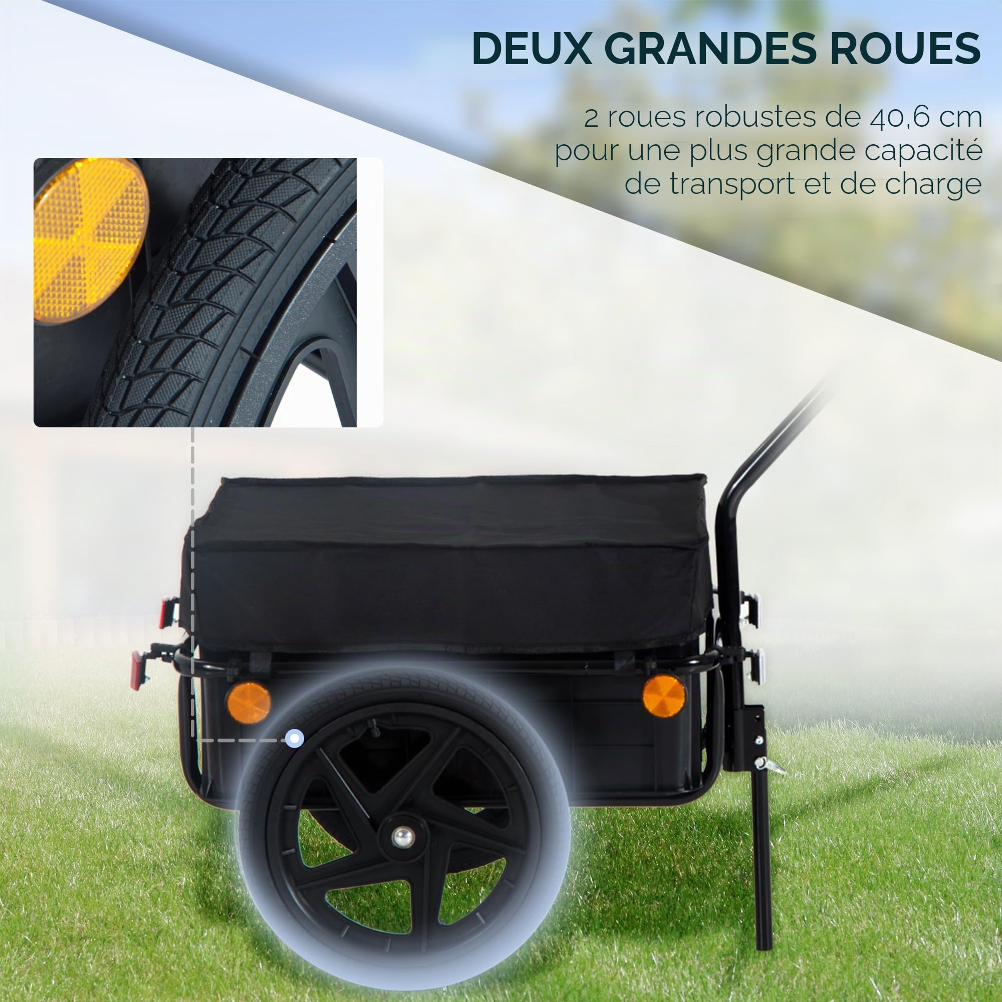 HOMCOM Remorque vélo Transport 144x59x80 cm Acier Barre d'attelage Universelle