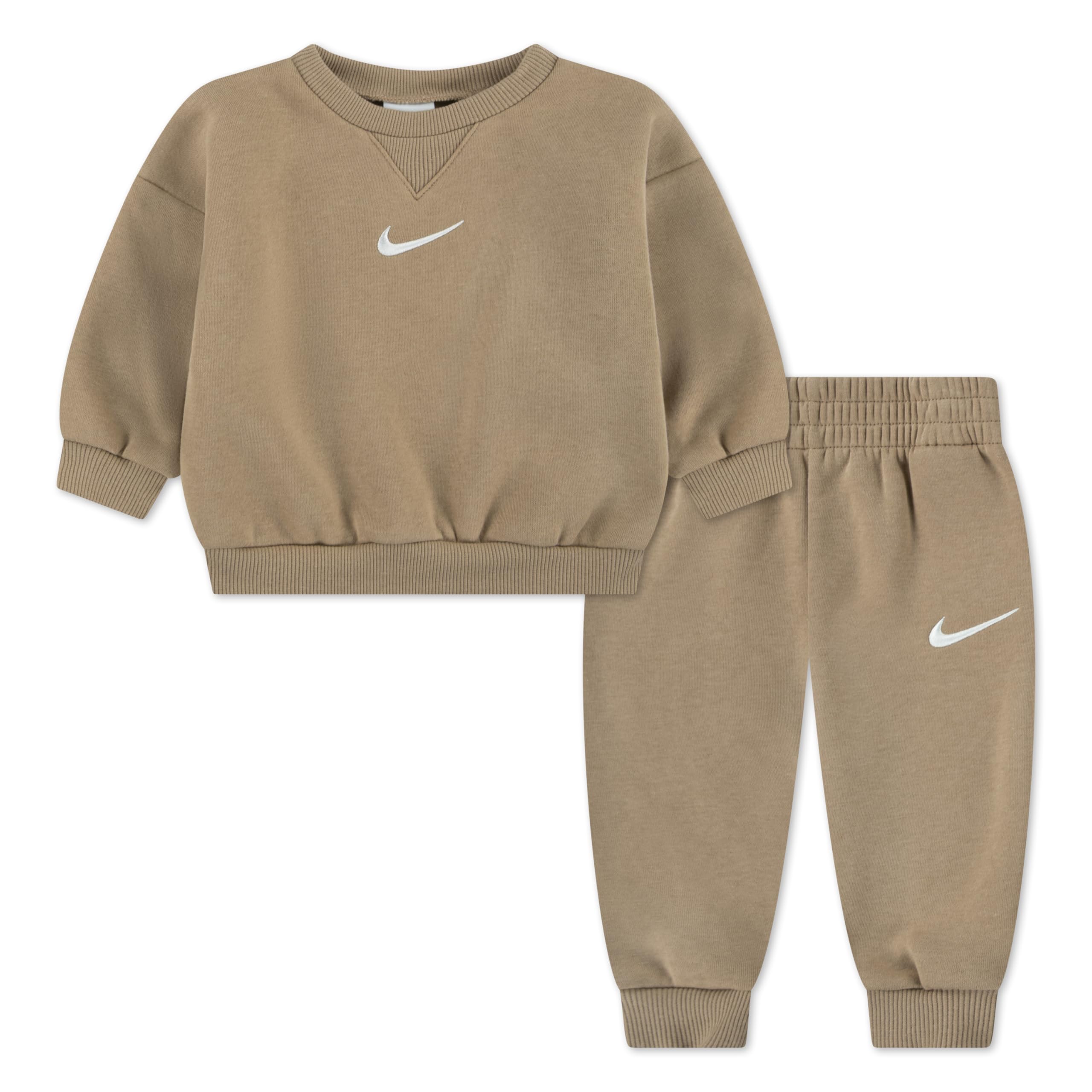 NIKE Baby Boys Essential Fleece Crew Set, Hemp, 12 Months EU
