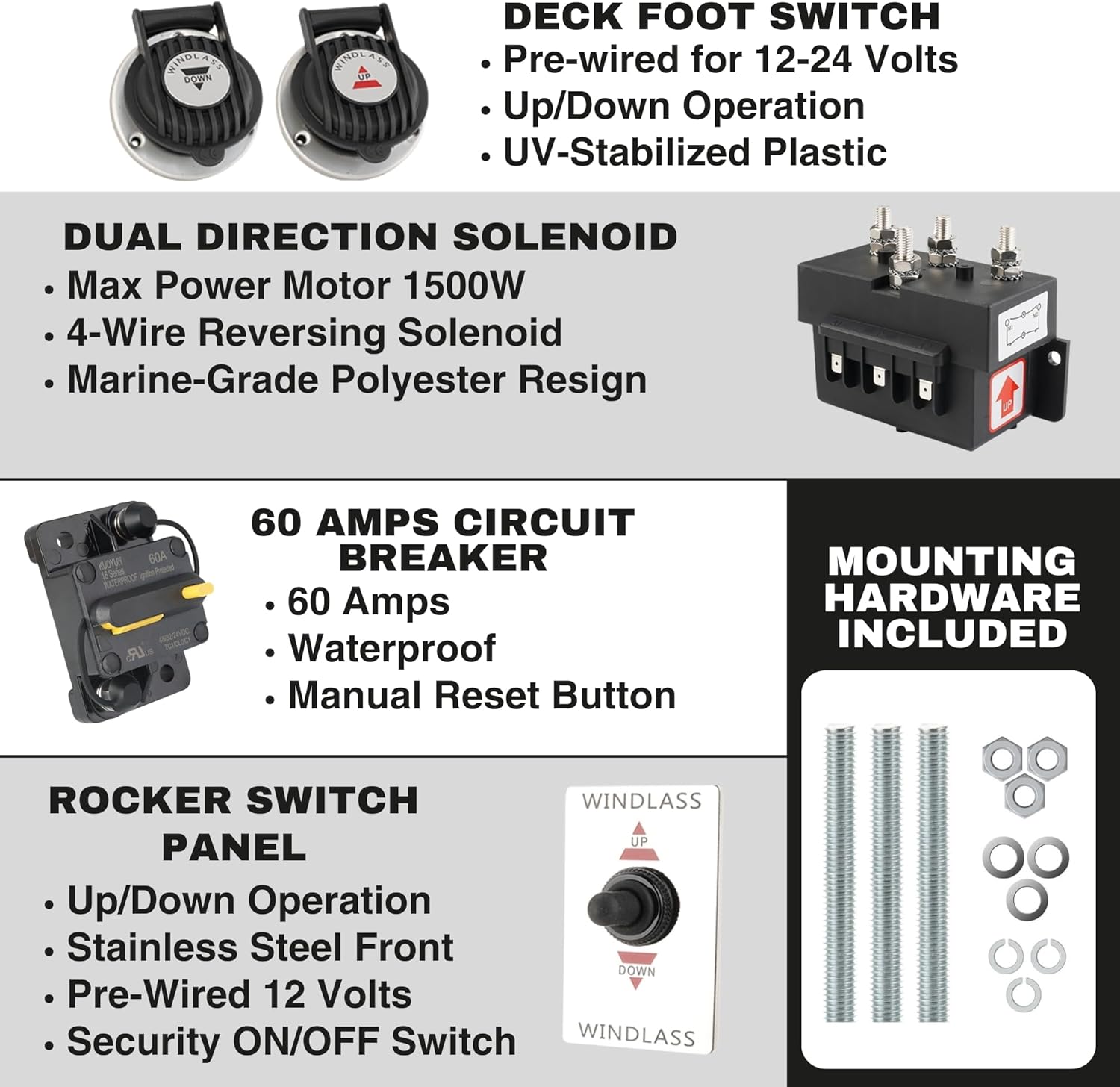 South Bend Components C912 Vertical Windlass Anchor System - 900W 12V DC Motor, 1452 lbs Pulling Power, 316 Stainless Steel Housing, Chain 1/4 Inch HT G4 and Rope 1/2 Inch, Quiet for Boats 20-35 ft