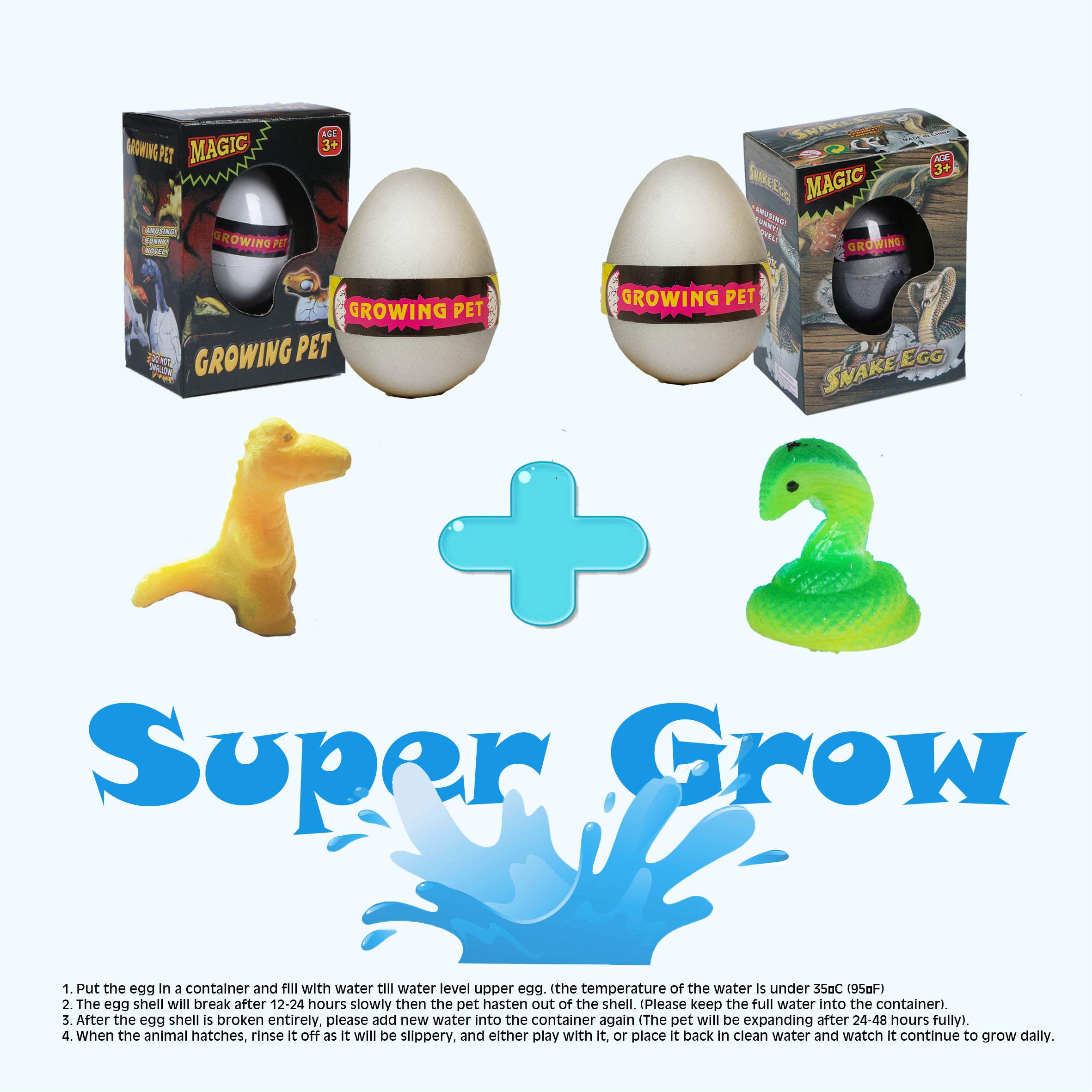 METAZO Hatch Eggs -2 Different Growing Animals (Snake + Dinosaur)
