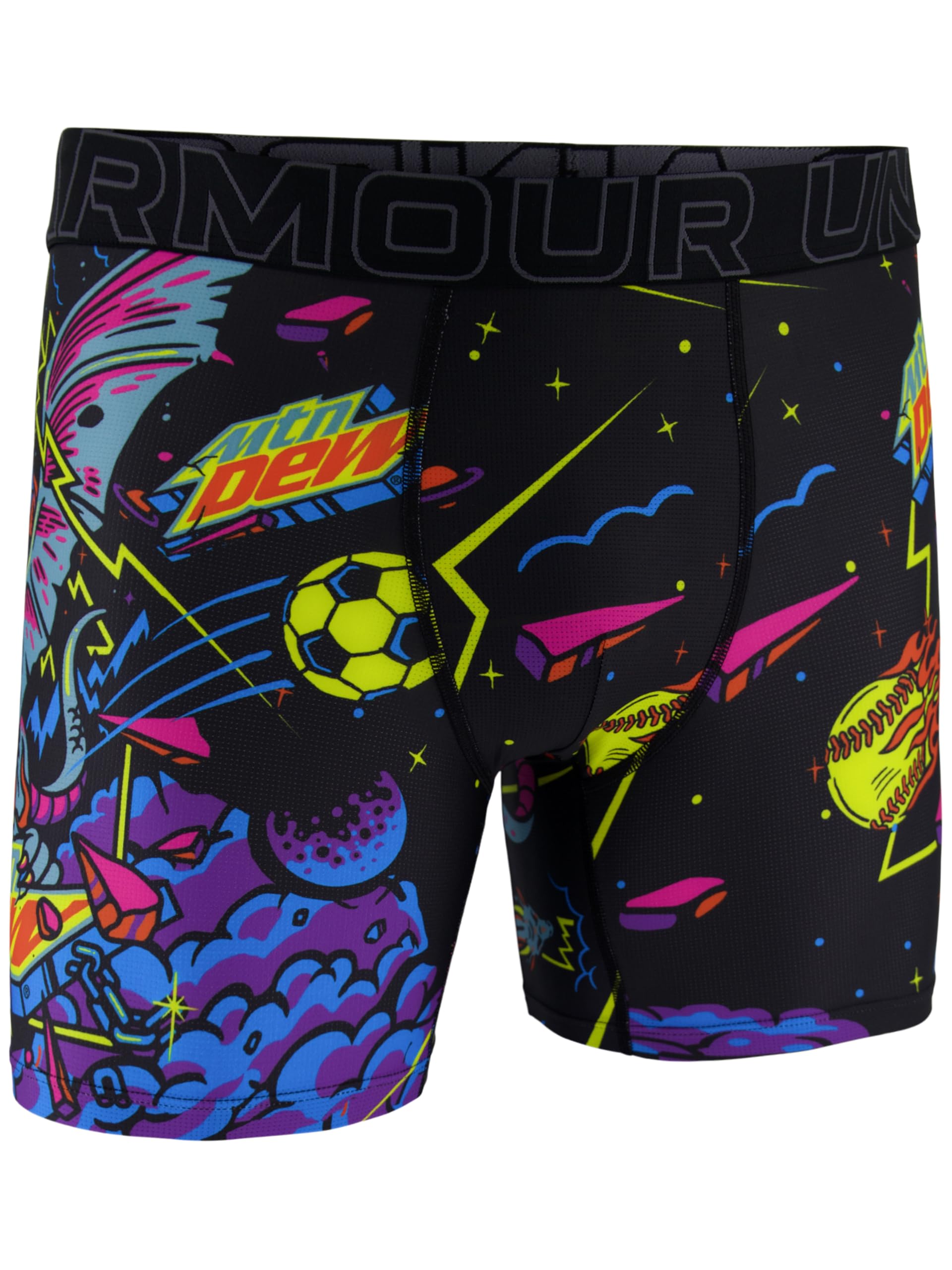 Under Armour Men's Performance Tech Mesh Print, 6" Inseam Boxer Brief, Multi Sport Mountain Dew-Single, XXL