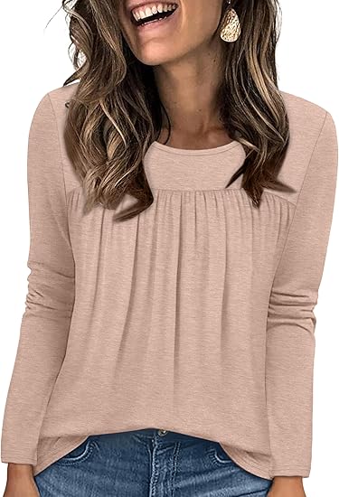 WIHOLL Long Sleeve Shirts for Women Pleated Fall Tops