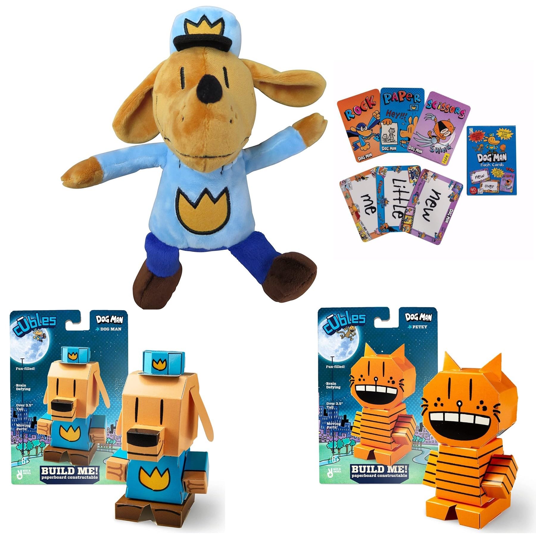 Dav Pilkey Dog Man Hero Gift Set Plush, DogMan and Petey Cubles