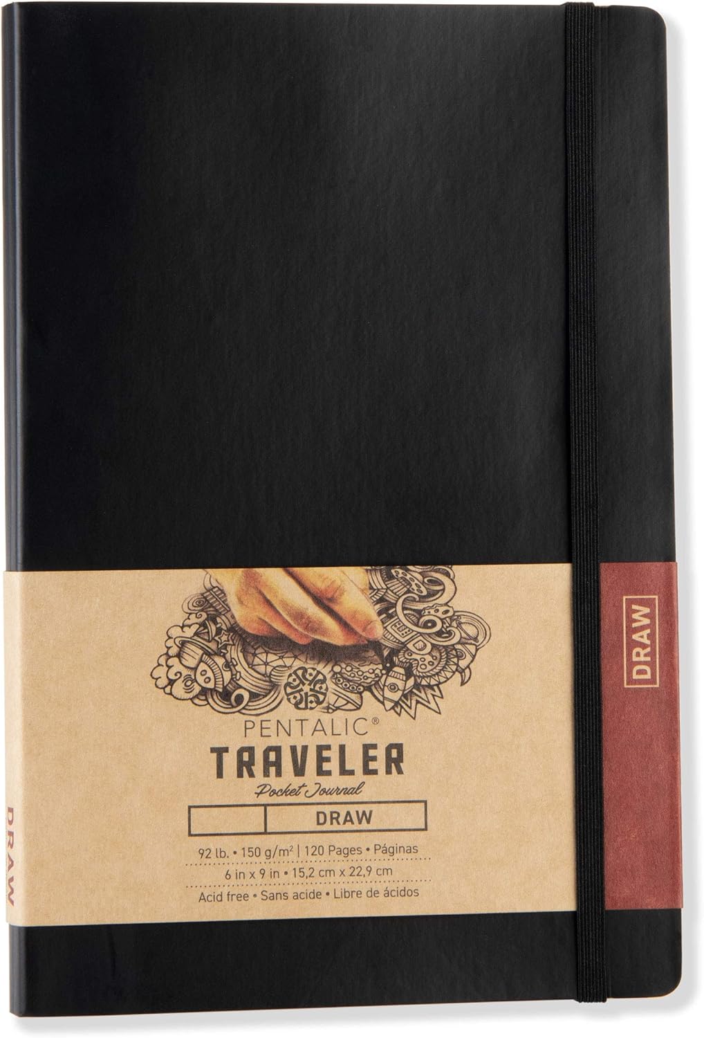 Pentalic 6" x 9" Drawing Traveler Pocket Journal, 120 Pages, Black