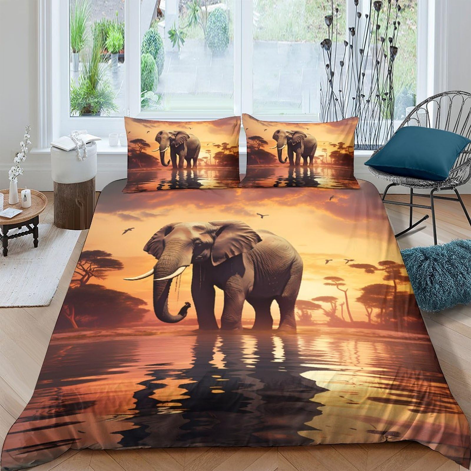 Ctjqhvkz Style-3 3D Printed Sunset Elephant Fitted Sheet Microfiber Soft Breathable Savannah Bed Cover For Bedroom Guest Room Decor Single（135X200cm）