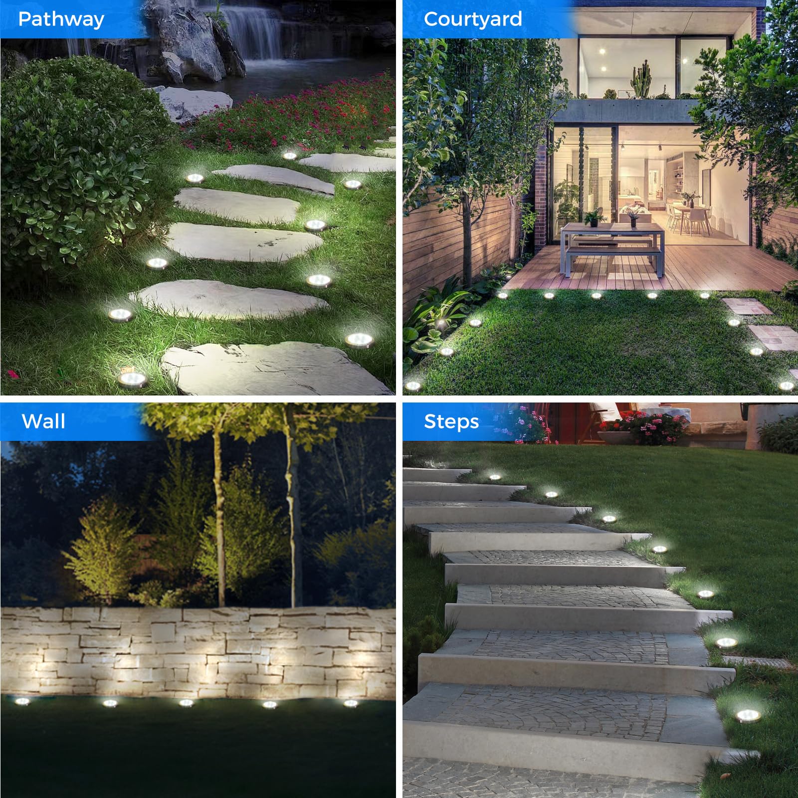 Peasur 12 Paquetes Luces Solares LED Exterior Jardin Suelo,8 LED Luz Solar Exterior Jardin, IP65 Impermeable Luces Solares para Patio, Camino, Césped, Blanco Frío — view 6