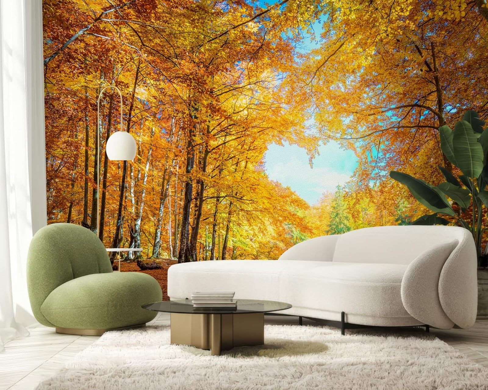 pdghsdkgjh Photo Wallpaper Autumn Forest Colourful Leaves Nature Landscape Non-Woven Living Room Bedroom Children's Room Wall Decoration Motif,300cmx210cm Stickers - Frameless Painting - Poster