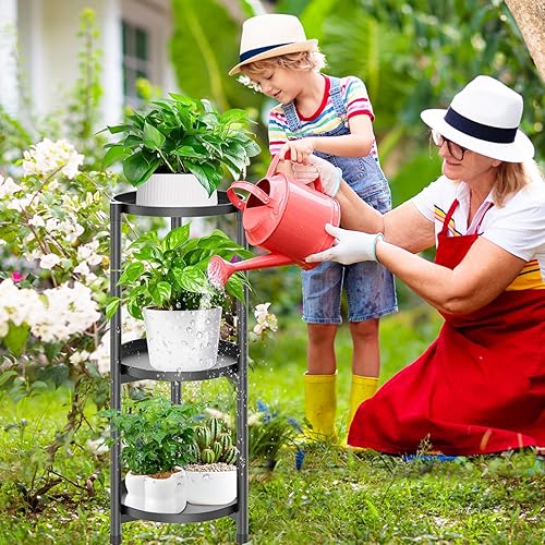 Miniatura 4 de Soporte para plantas de 3 niveles para interior, soporte alto de esquina de metal negro para múltiples plantas, estante para macetas al aire libre