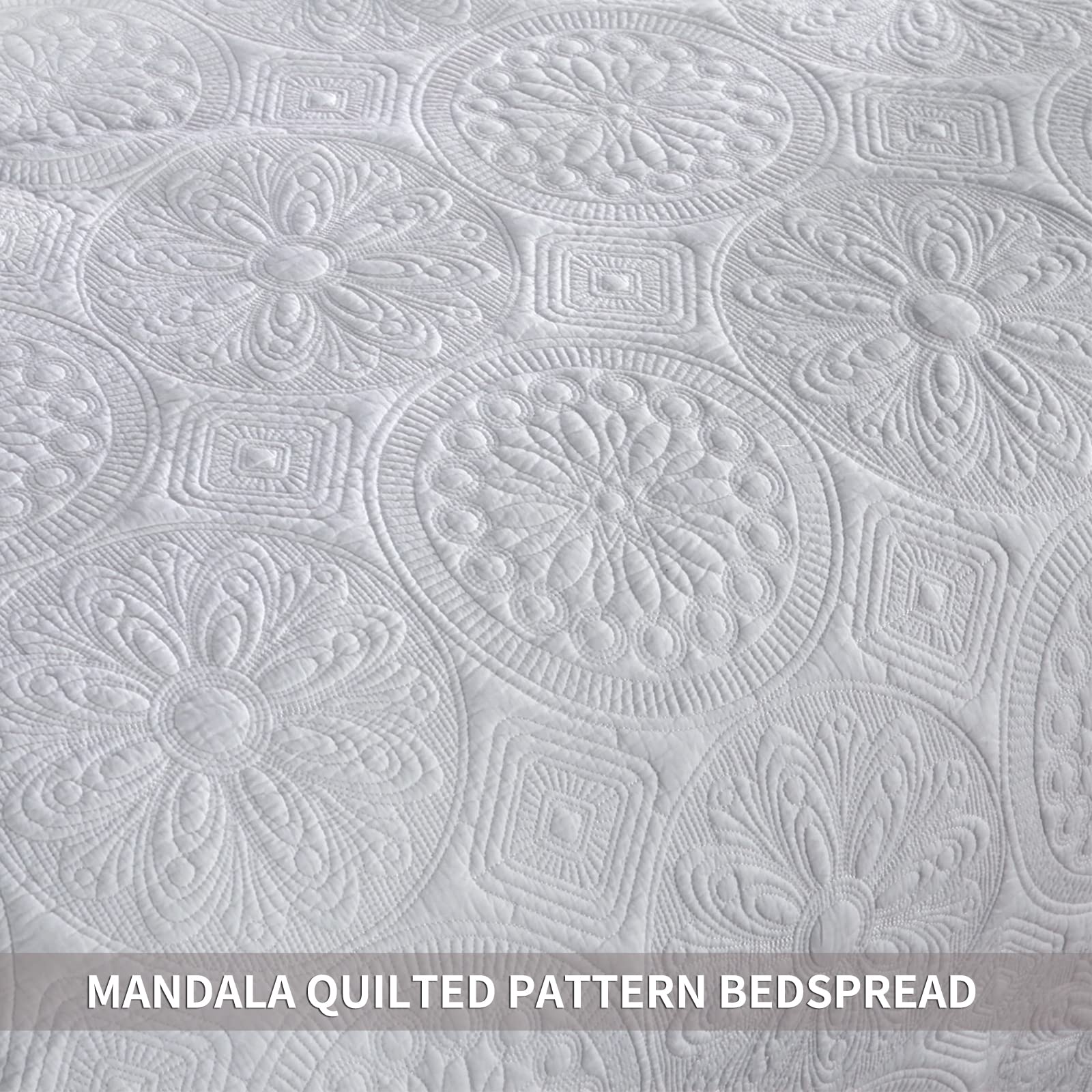 Qucover Unimall Tagesdecke, gesteppt, Tagesdecke, reinweiß, Baumwolle, Bedruckt, Stickerei, 3-teilig (Stil 8)