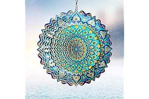 Peacock Mandala Kaleidoscope Wind Spinner: Holographic Art for Your Yard