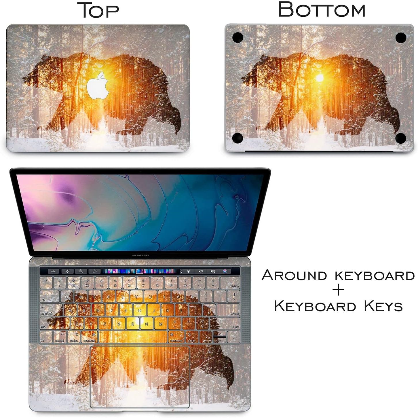 Vinyl Decal Skin Compatible for MacBook Pro 16 M3 M2 M1 14 2023 Air 15 2022 Retina 2020 Air 13 Mac 12 Misty Design Forest Wolf Laptop Aesthetic Fog Sticker Nature Nice Print Cover Animal
