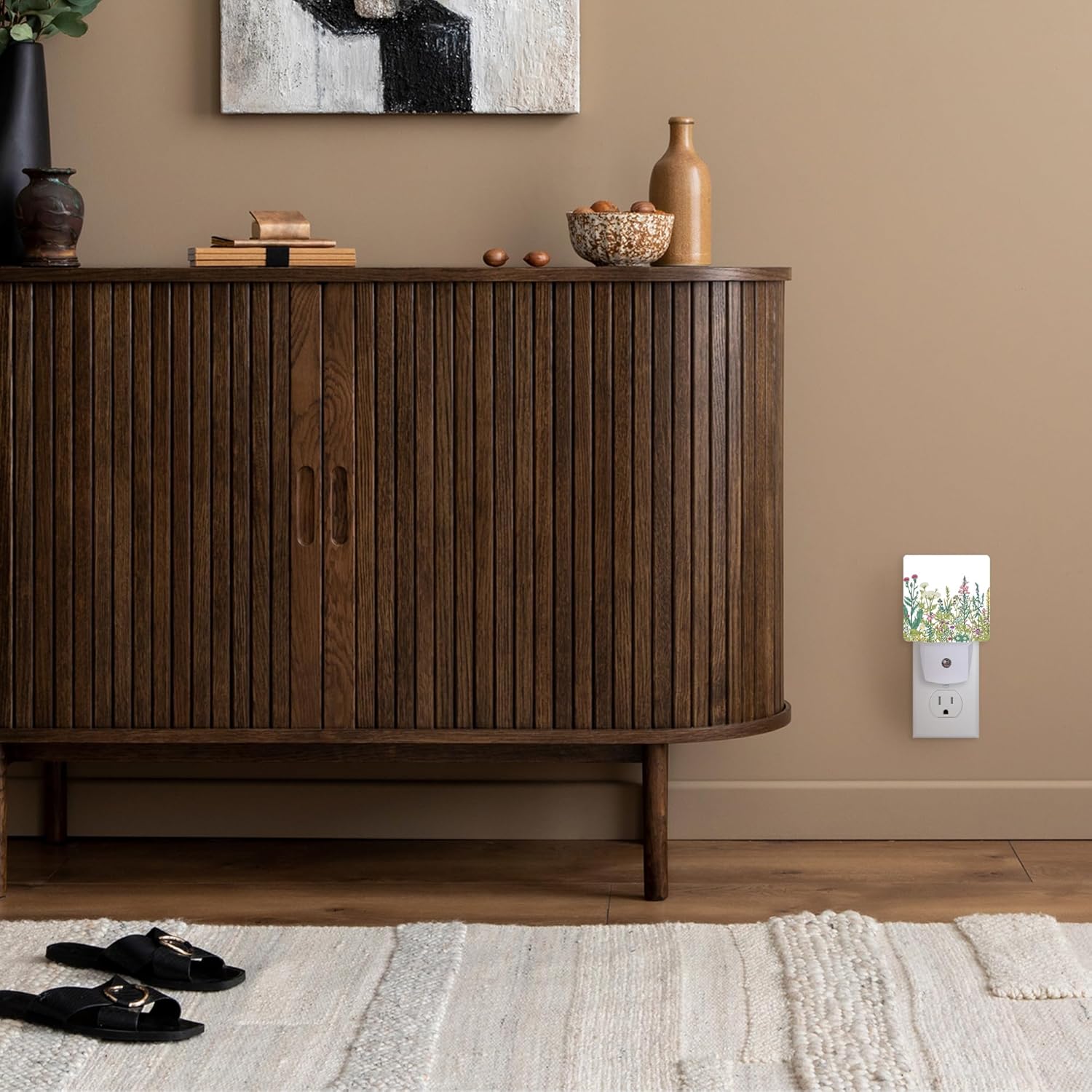 Night Light,Herbs and Wild Flowers Night Lights Plug into Wall for Boys Girls Bedroom Decorative Half Round Nightlight Led Lamp 0.5W Sleep Friendly