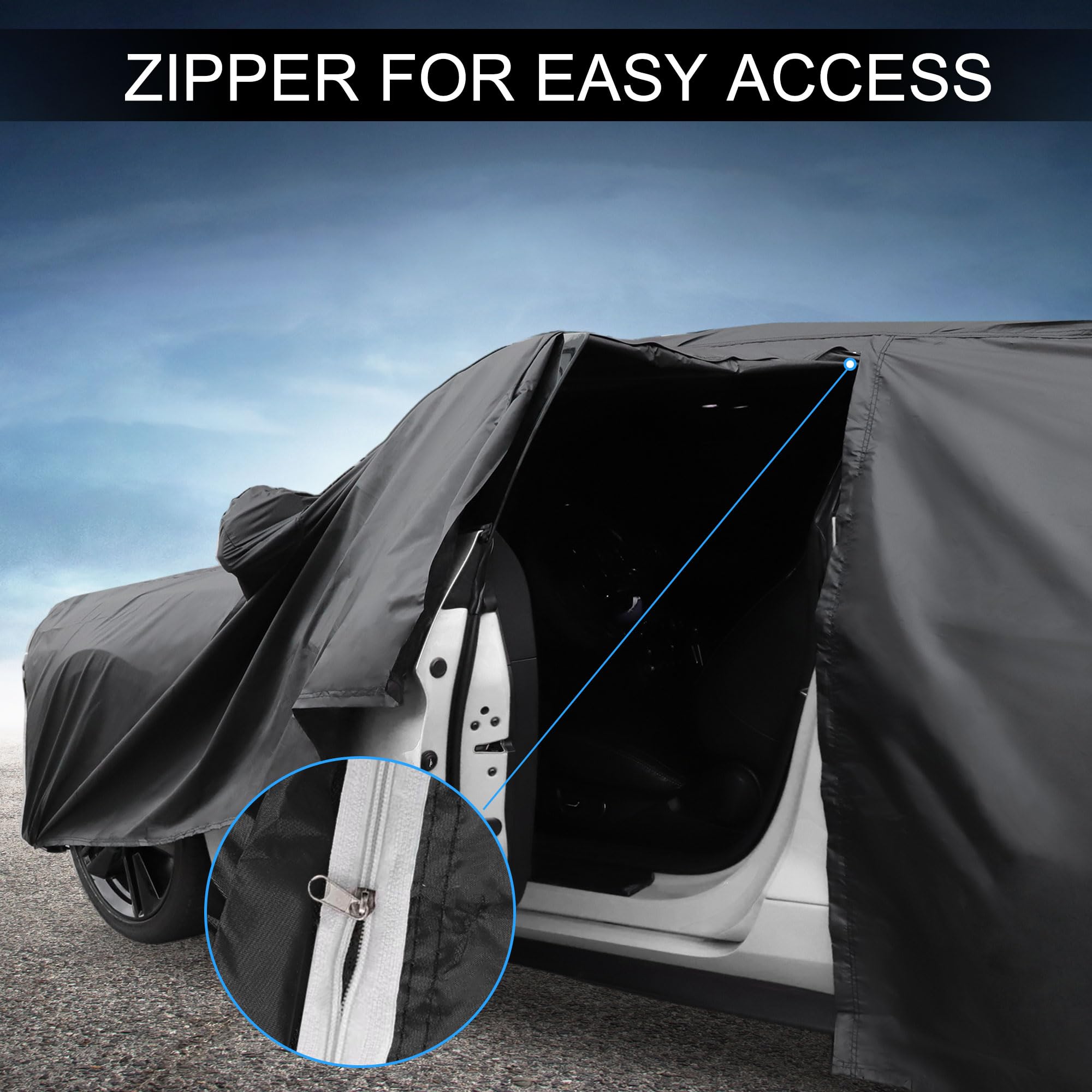 X AUTOHAUX Car Cover Outdoor Waterproof Sun Rain Snow Hail Protection with Left Side Door Zipper 210D-PU for — view 7