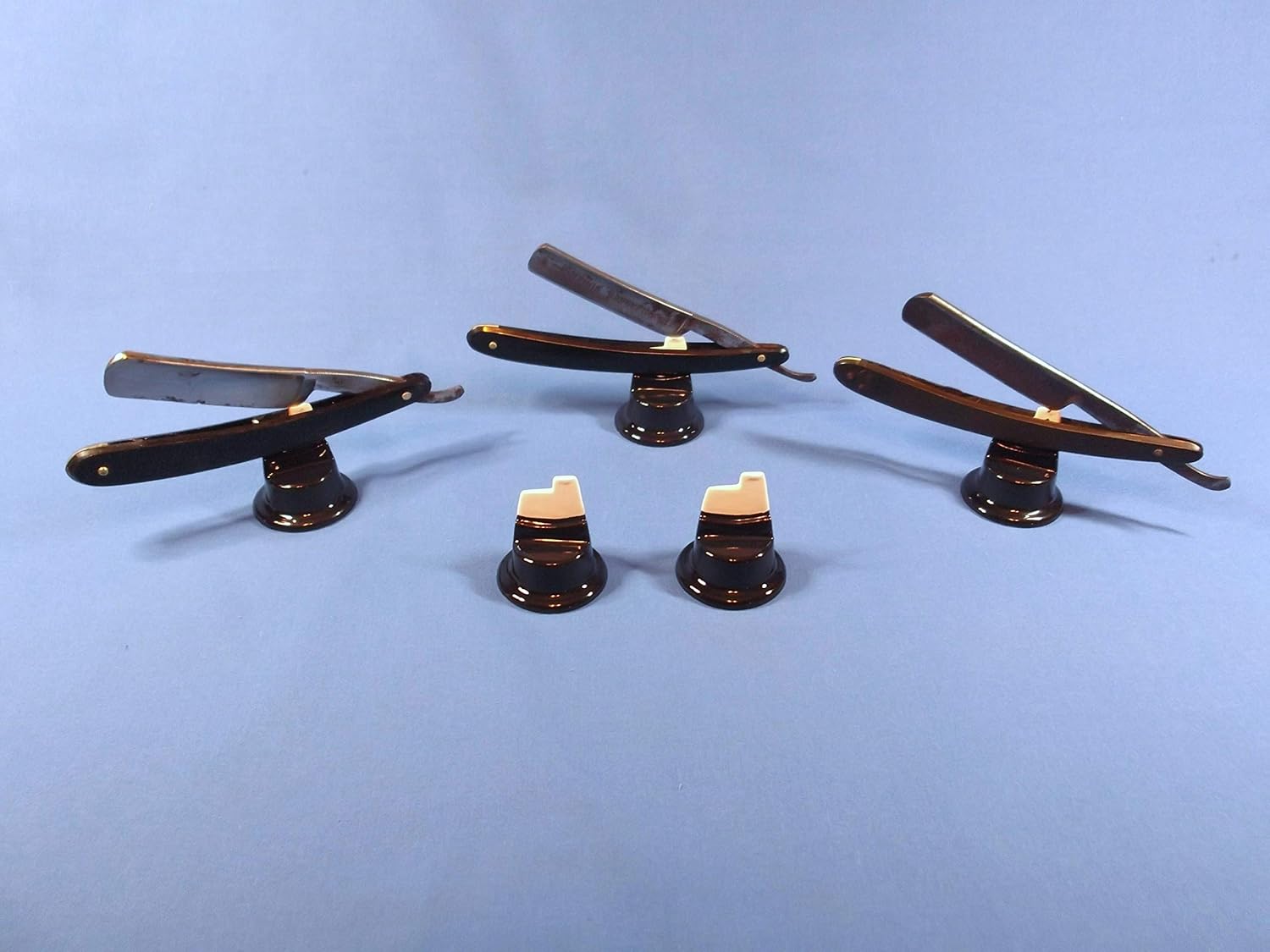 Display Stands Set of 5 Ceramic China Collectors Straight Razor Cut Throat Razor Display Stands 5X Black