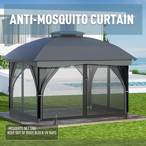 Miniatura 2 de MOWOX POWER Gazebo de 10 x 12 pies con mosquitera, toldo de ventilación doble para exteriores, glorieta exterior para patio, jardín, césped, patio