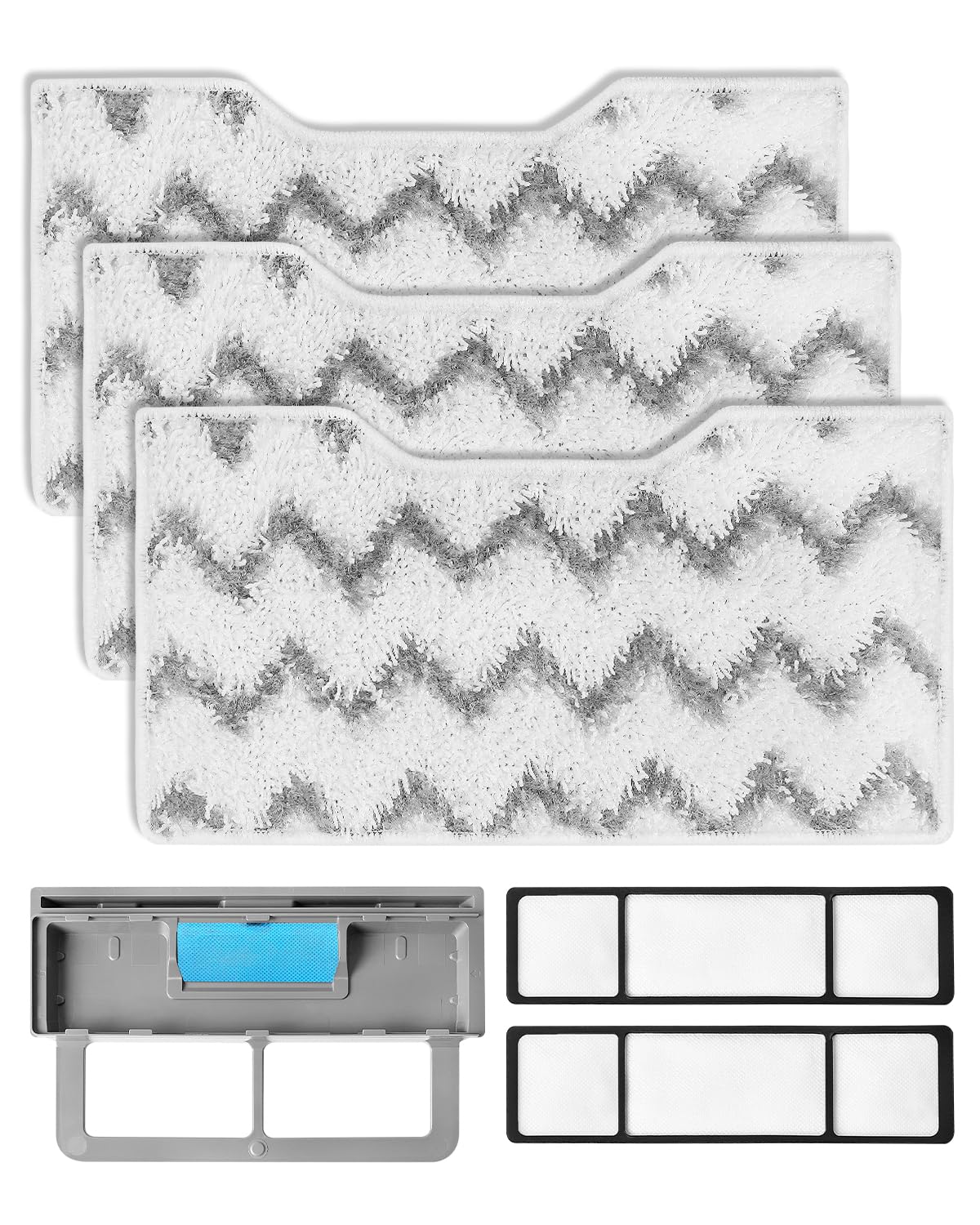 ZaKaBox 3 Reusable Vacmop Pads Refills for Shark VacMop 2-in-1 Cordless Hard Floor Vacuum Spray Mop, Vac Mop Pads for Shark VM200UK, VM200UKPL, VM200UKGN with 1 Upgraded Dirt Chamber + 2 Filters
