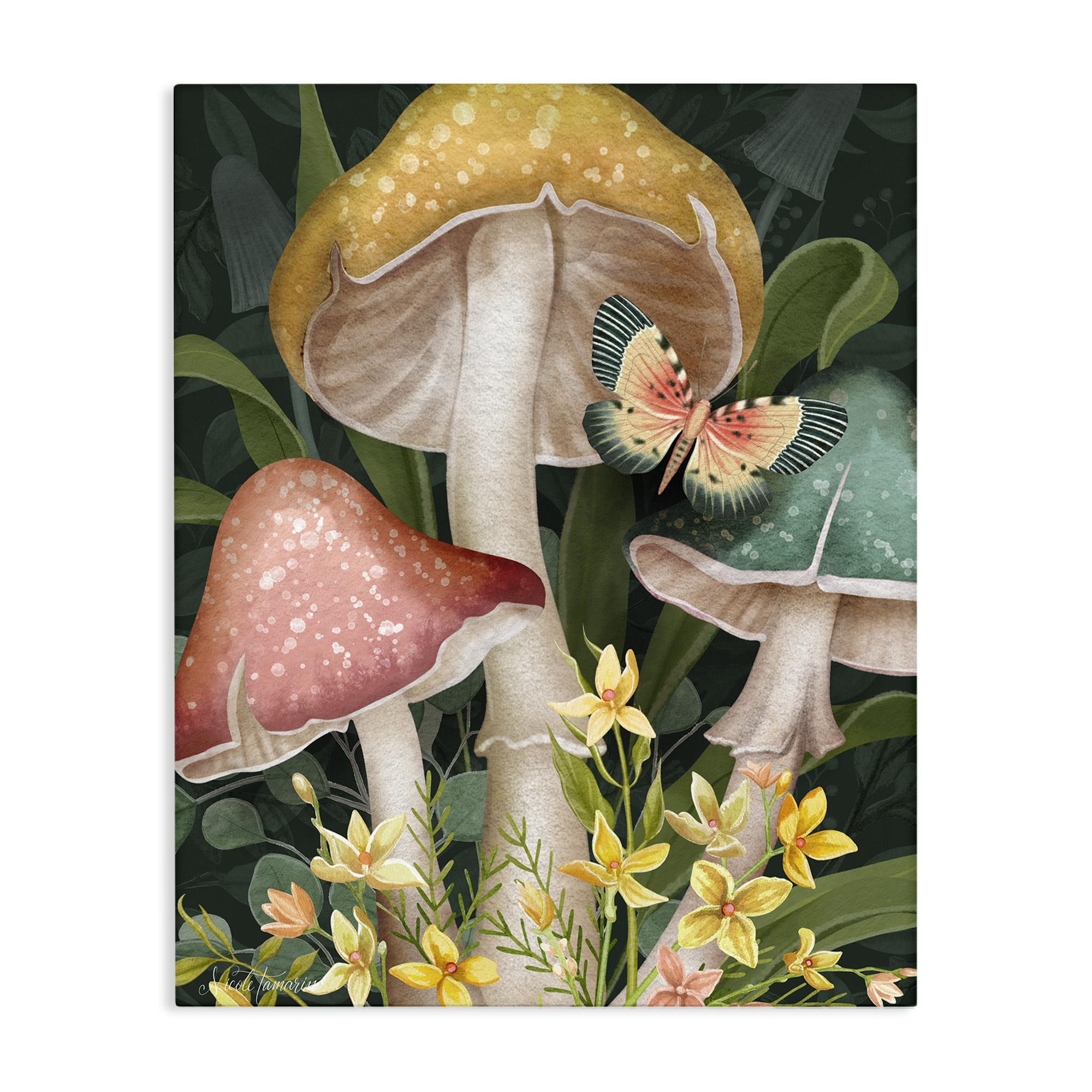 Stupell Industries Midnight Garden Mushrooms Butterfly 'Midnight Garden Mushrooms', Canvas Art, 24 X 30 Inches, Easy To Hang And Sturdy, Made In Usa, By Nicole Tamarin