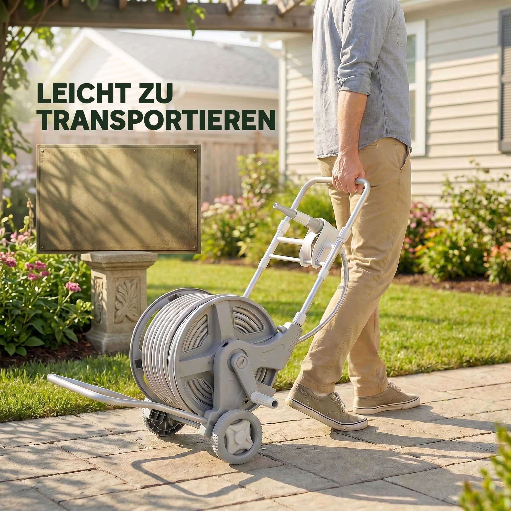 Outsunny Schlauchwagen 45 m mit 2 Sprühfunktionen 45 x 44 x 78 cm Grau | Kurbel, Schlauchführung, Wasserhahnadapter, Gartenschlauchwagen, Schlauchtrommel Schlauchabroller, für Garten Balkon