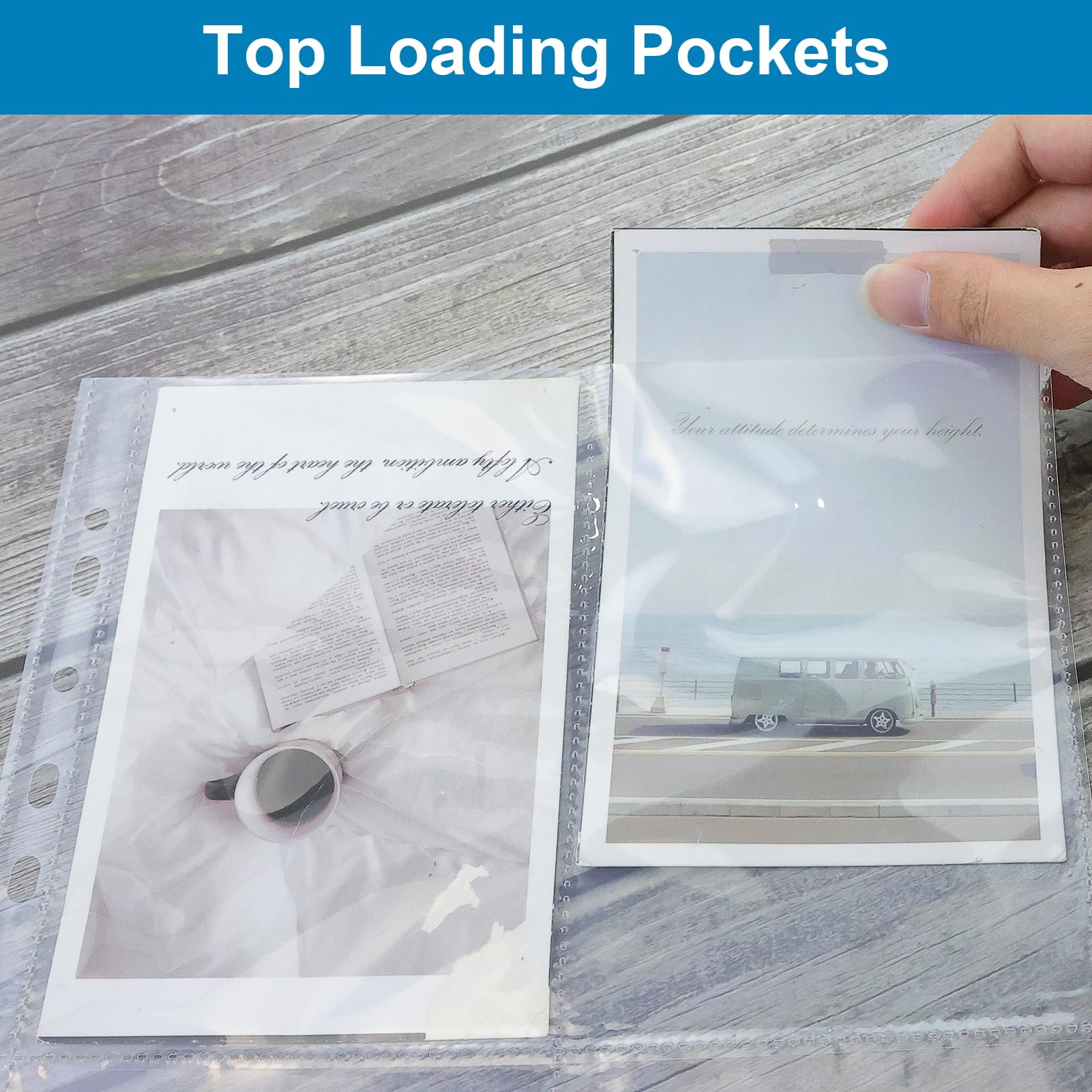 Lot de 55 pochettes A4 avec 440 compartiments double face, pochettes transparentes pour cartes postales avec 4 compartiments, pochettes transparentes A4, recharges pour albums photo