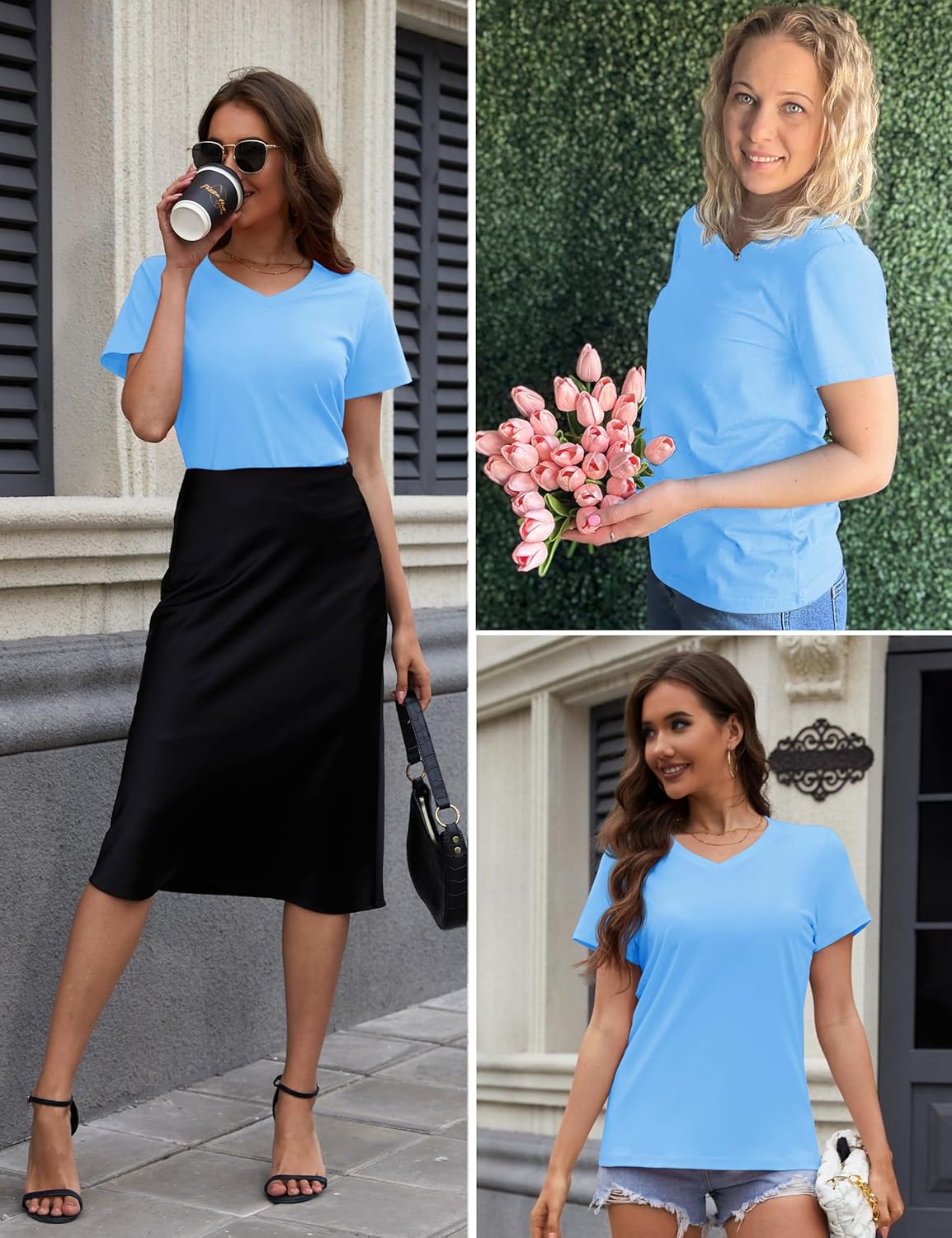 YUCOLEN Womens Cotton V Neck T Shirts Short Sleeve Summer Tops Casual Basic Tee Shirt 2026 Trendy Fashion Clothes - Image 5