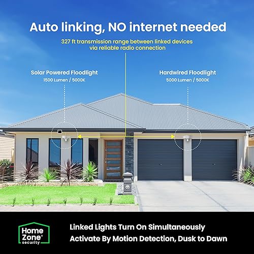 Miniatura 4 de Home Zone Paquete de 2 focos solares de seguridad para exteriores con sensor de movimiento de 40 x 180 °, 1500 lúmenes, blanco brillante de 5000 K,