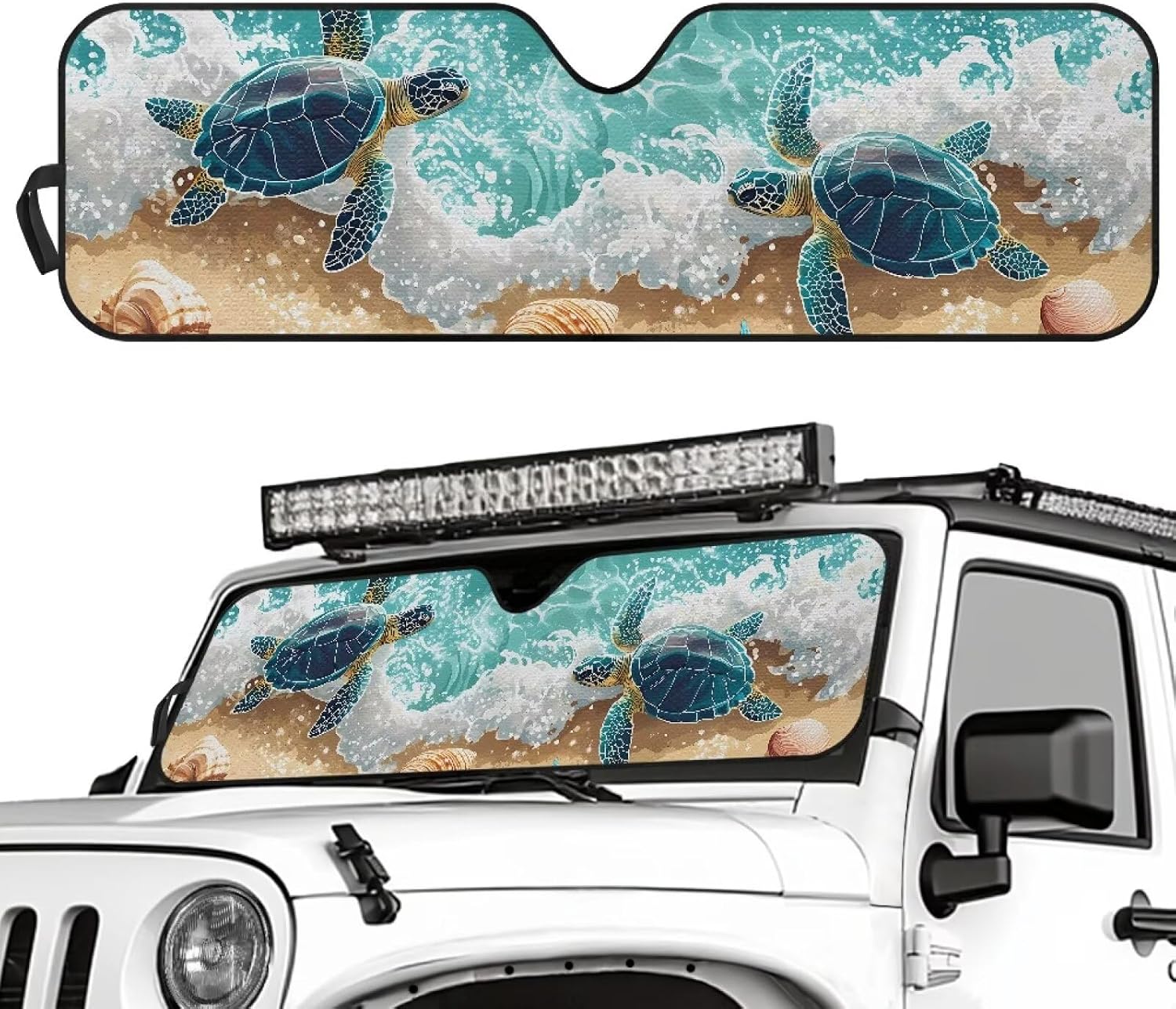 Tuoxiukan Beach Sea Turtle Sun Shade Car Windshield for Jeep Wrangler JL JLU 2018-2024 Rubicon Sahara 2 Door & 4 Door Foldable Windshield Sun Visor Sunshield Keep Your Car Cool