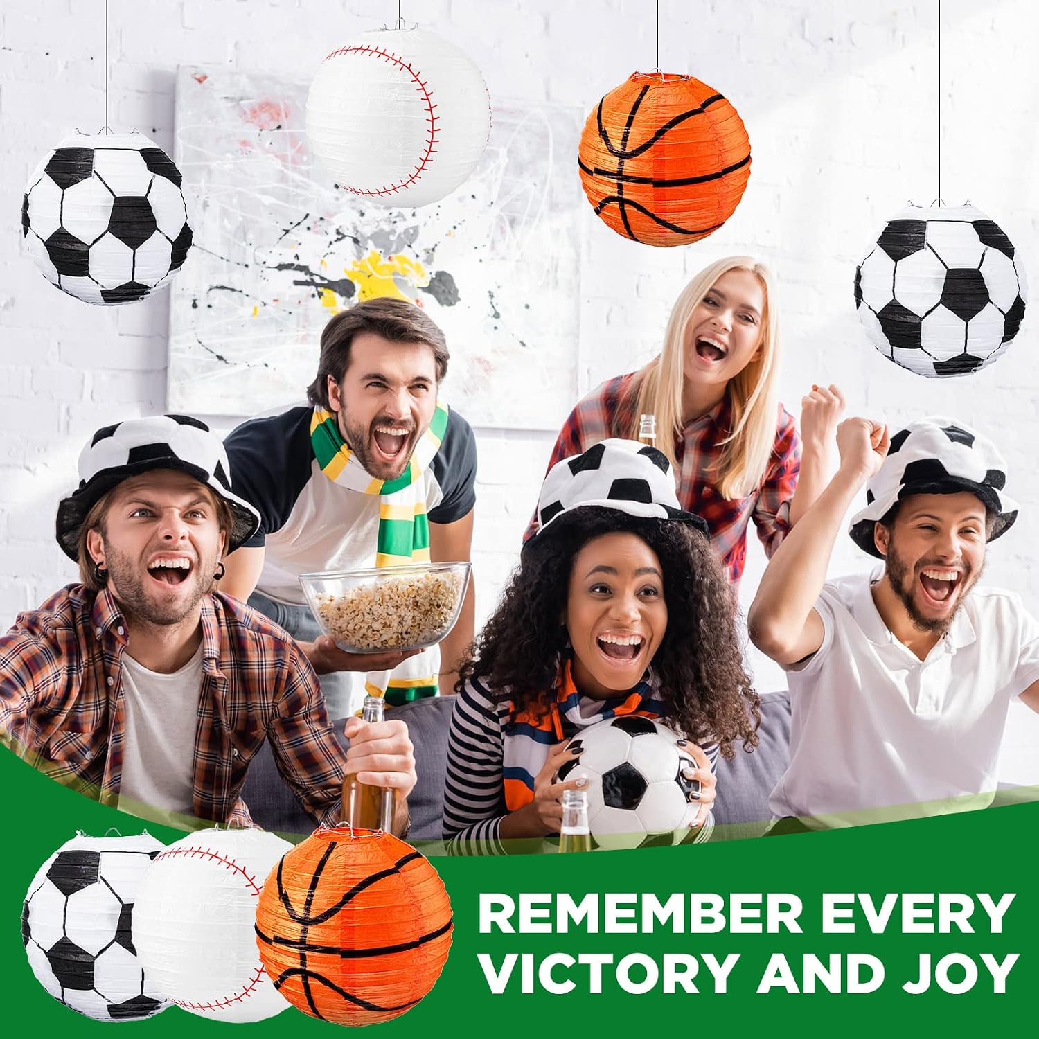 Chengu 12 Pcs Sports Paper Lanterns 8 Inches Baseball Basketball Soccer Football Lanterns Ornaments Bulk Sport Themed Birthday Party Decorations for Back to School Classroom Gym Ceiling Hanging Balls