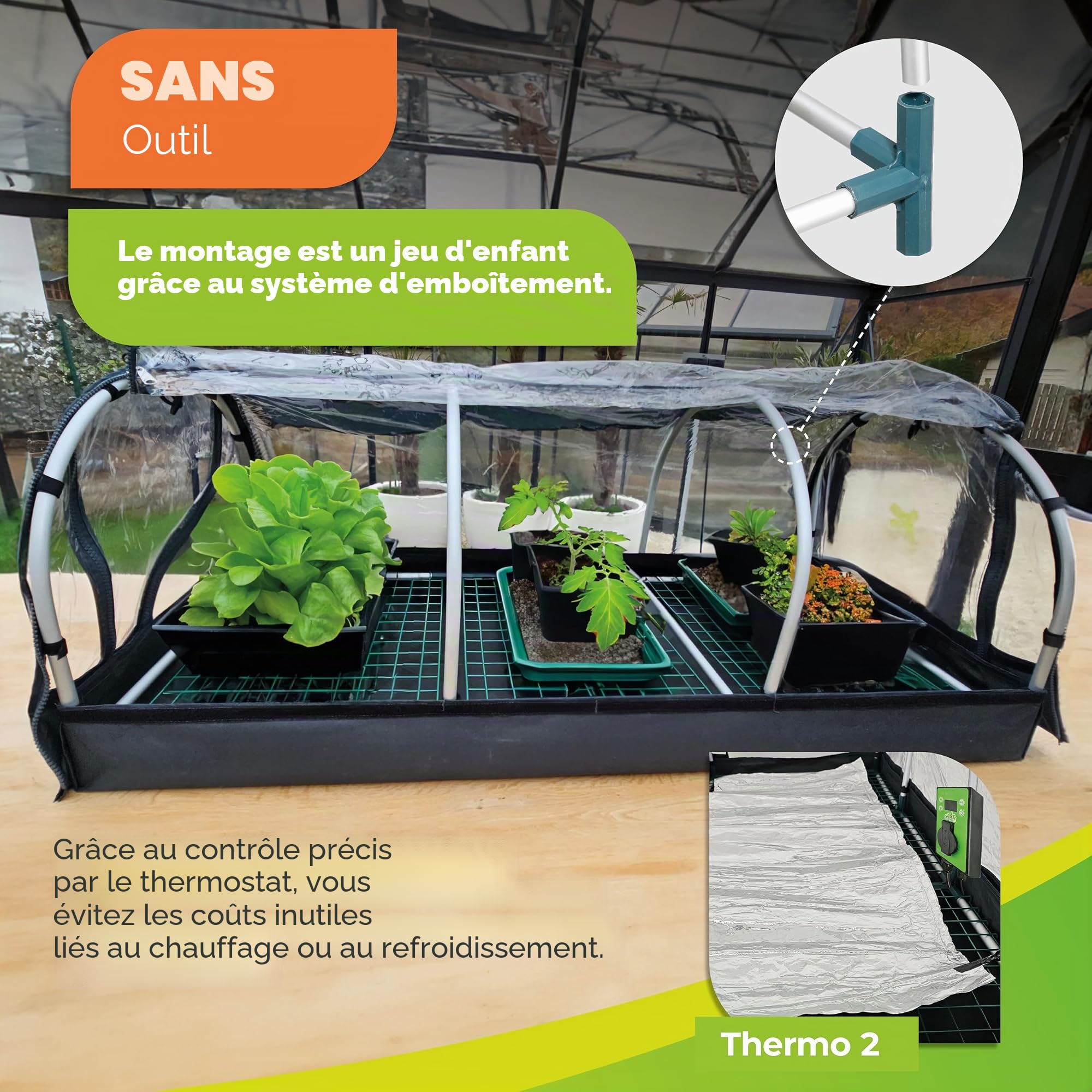 Bio Green JP-H Maxi Mini-Serre avec Tapis Chauffant 130 x 60 x 50 cm 150 W