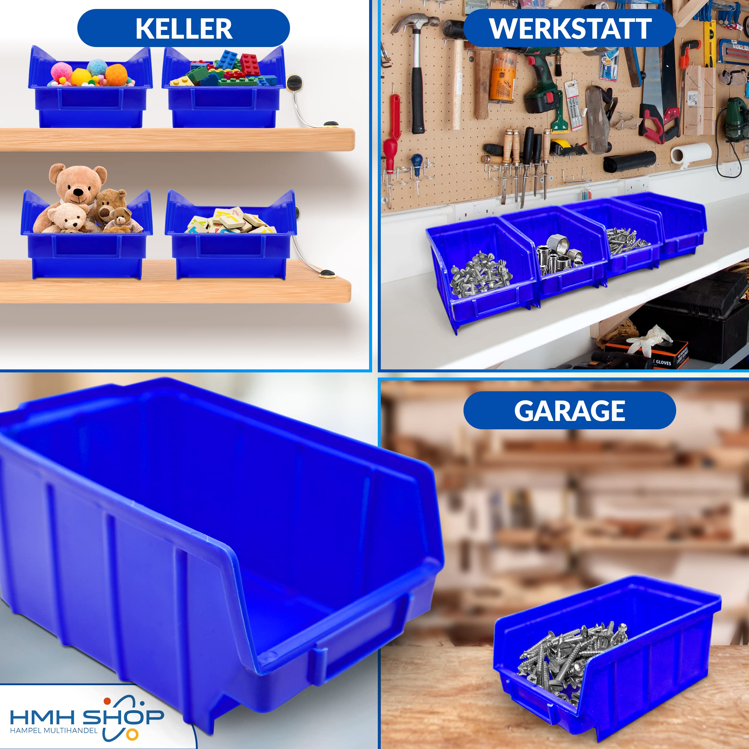 26x Stapelboxen Blau Größe 3 (BxTxH) 145x248x127mm stapelbar blaue Sichtbox Regalbox Lagerbox Sichtlagerkästen Stapelkästen