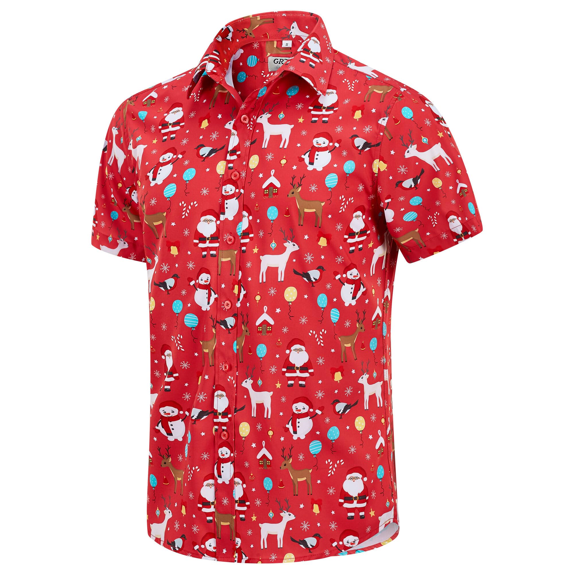 GRTXIN Christmas Shirts for Men Hawaiian Santa Claus Vacation Shirt Short Sleeve Button Down Dress Shirts