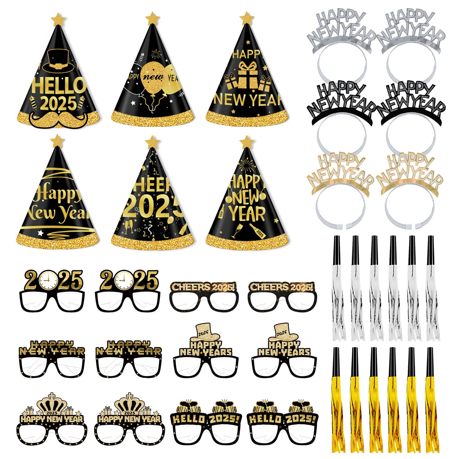 Lot De 36 Décorations De Fête Du Nouvel An 2025 - Serre-tête Happy