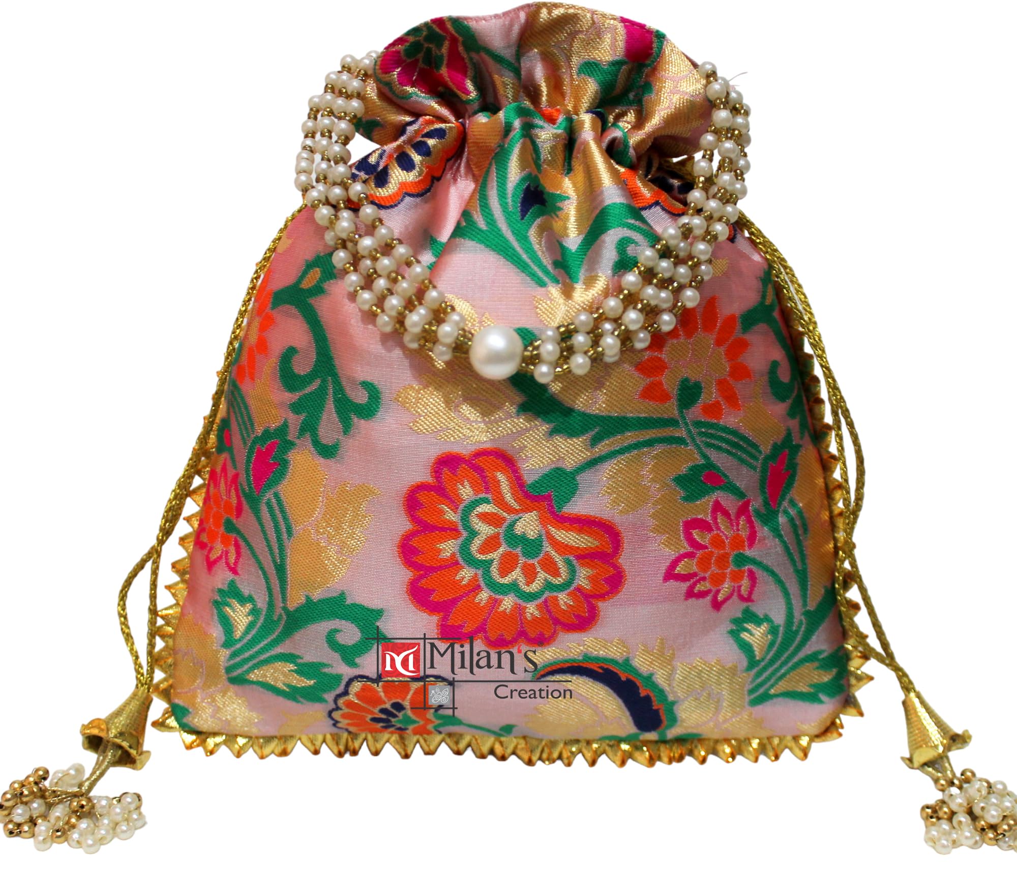MILANS CREATION Designer Banarasi Brocade Potli Bag With Pearl Handle & Tassel Ethnic Wedding Purse Women’s Handbag (Blue) (B0BQN85BQL) Amazon Price History, Amazon Price Tracker
