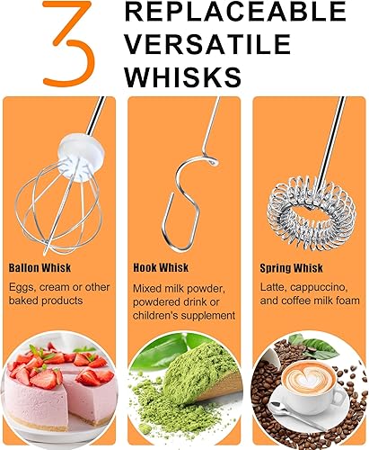 Miniatura 6 de YUSWKO Espumador de leche recargable para café con soporte, mezclador de bebidas de mano con 3 cabezales, 3 velocidades, agitadores eléctricos para